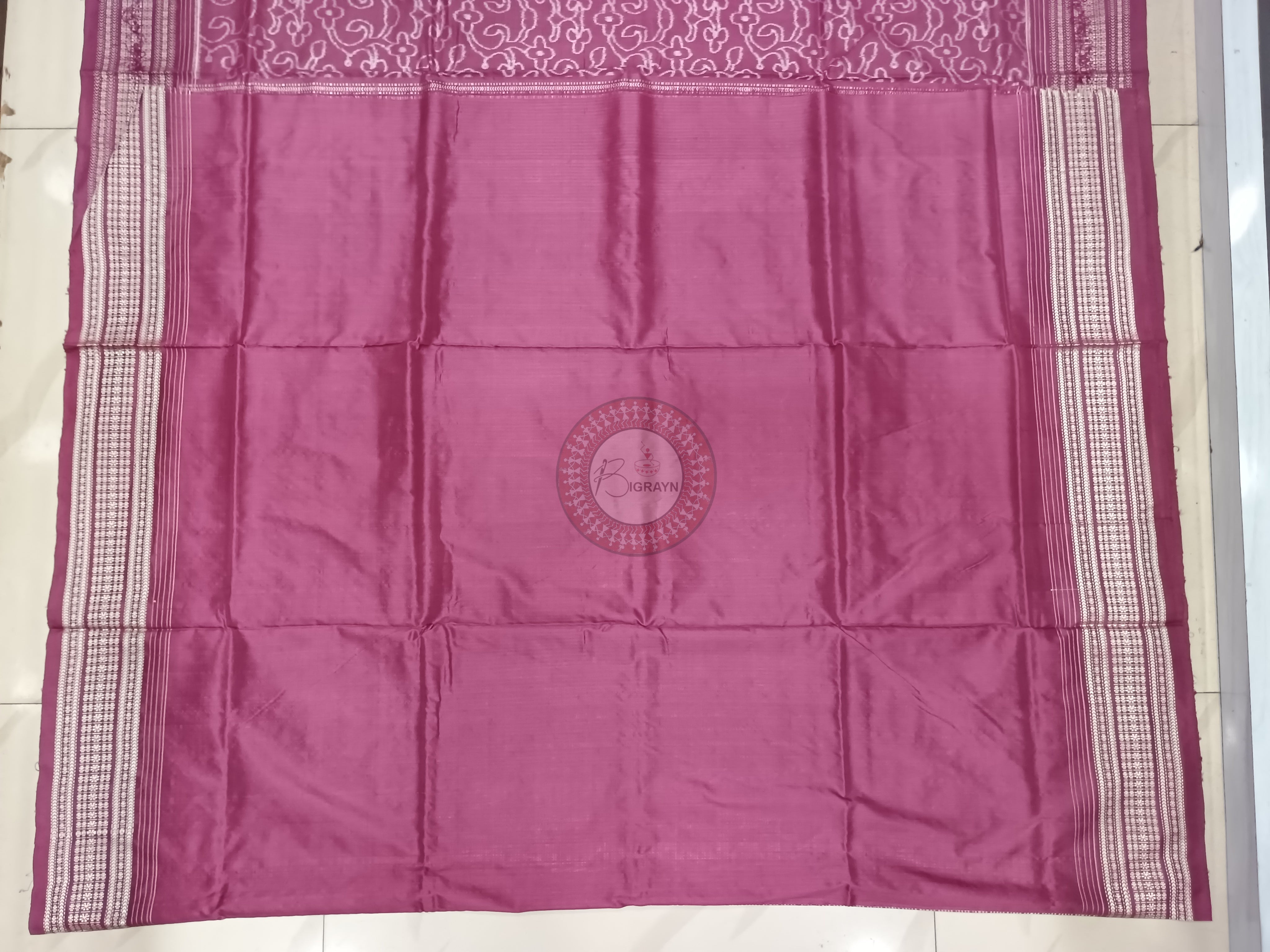Magenta Lakha Dye Flower Design Natural Dye Silk Saree