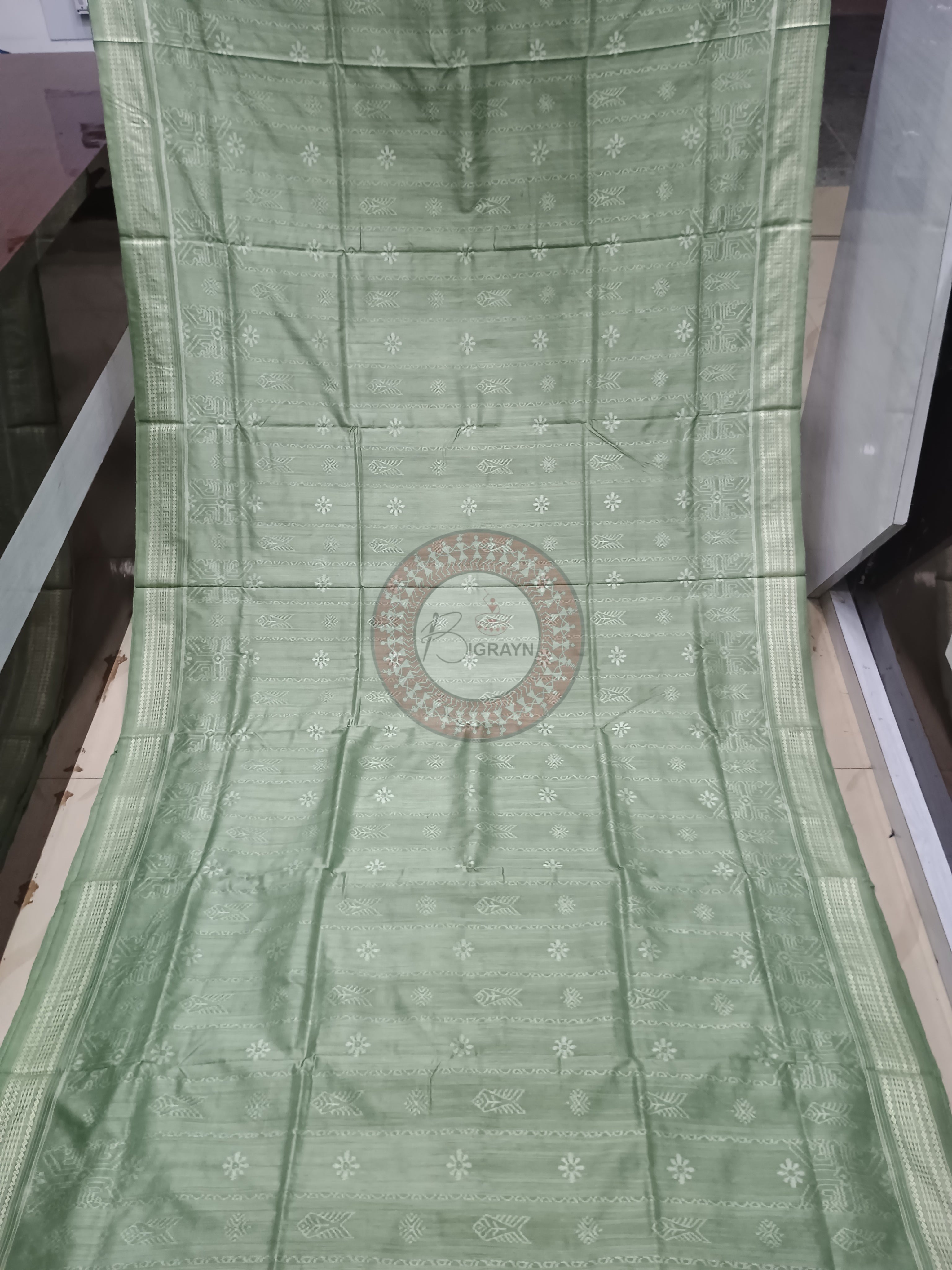 Mint Fish And Flowers Design Natural Dye Sambalpuri Silk Saree
