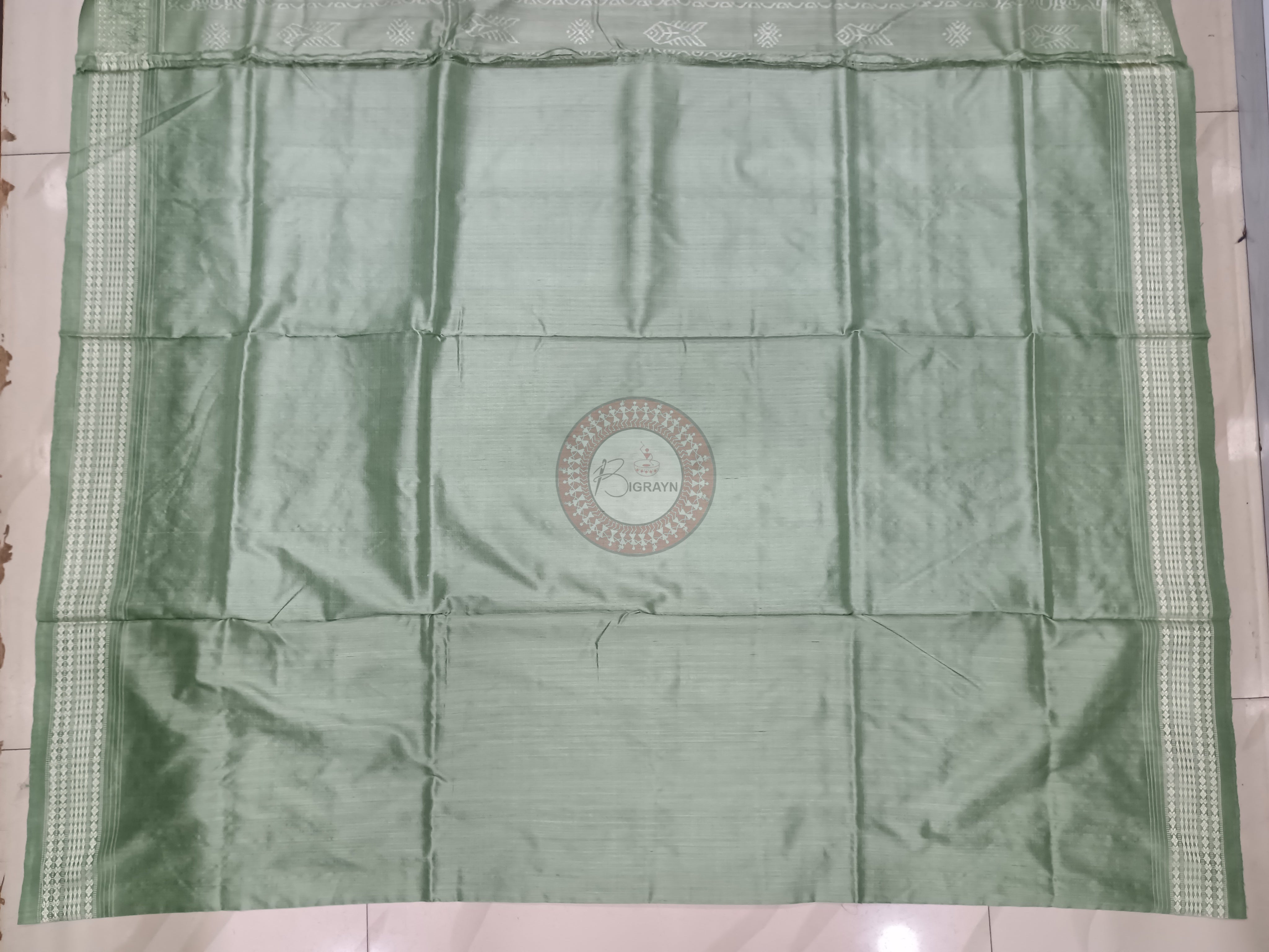 Mint Fish And Flowers Design Natural Dye Sambalpuri Silk Saree