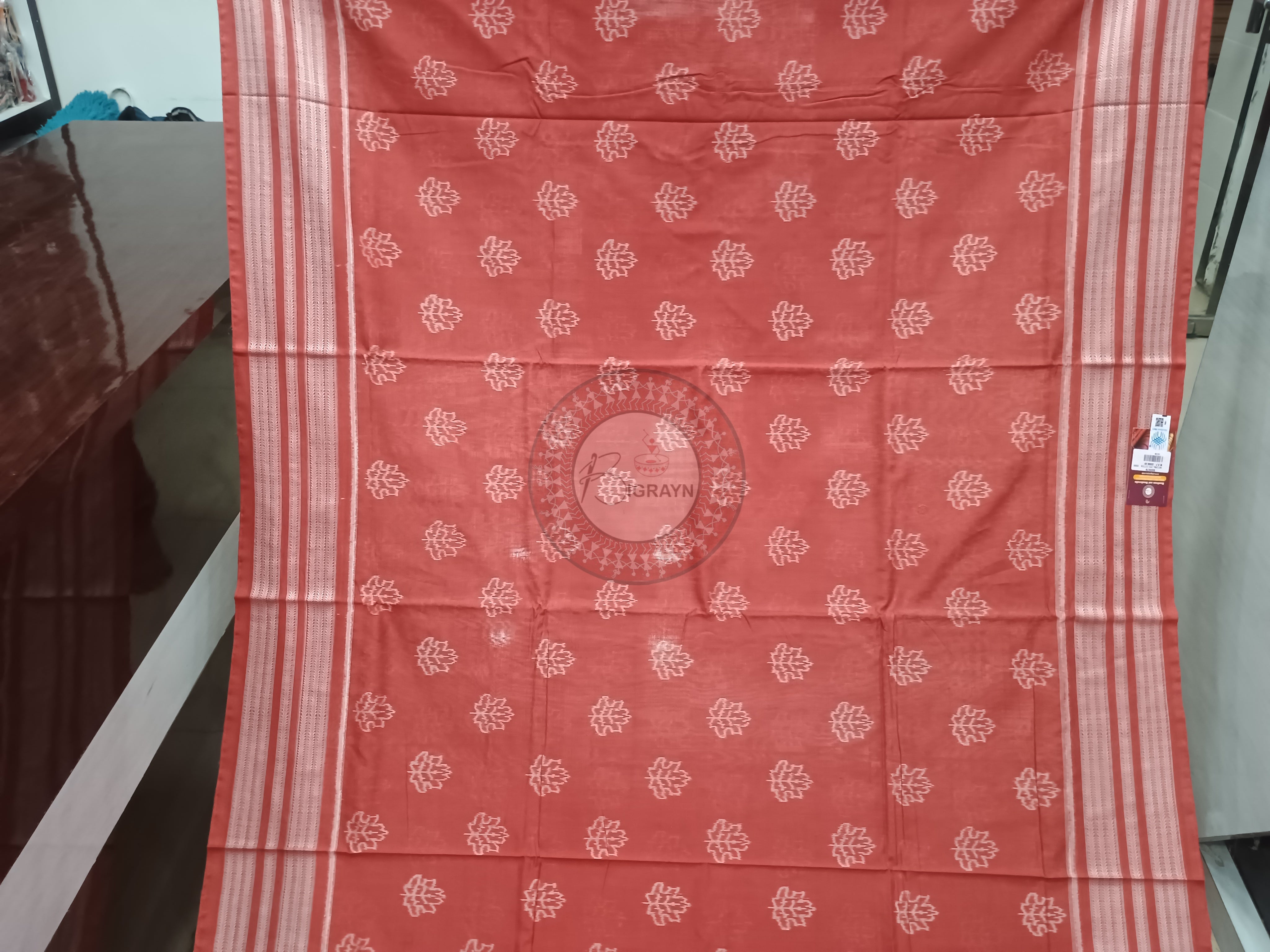 Maroon Self Leaf Design Natural Dye Cotton Saree