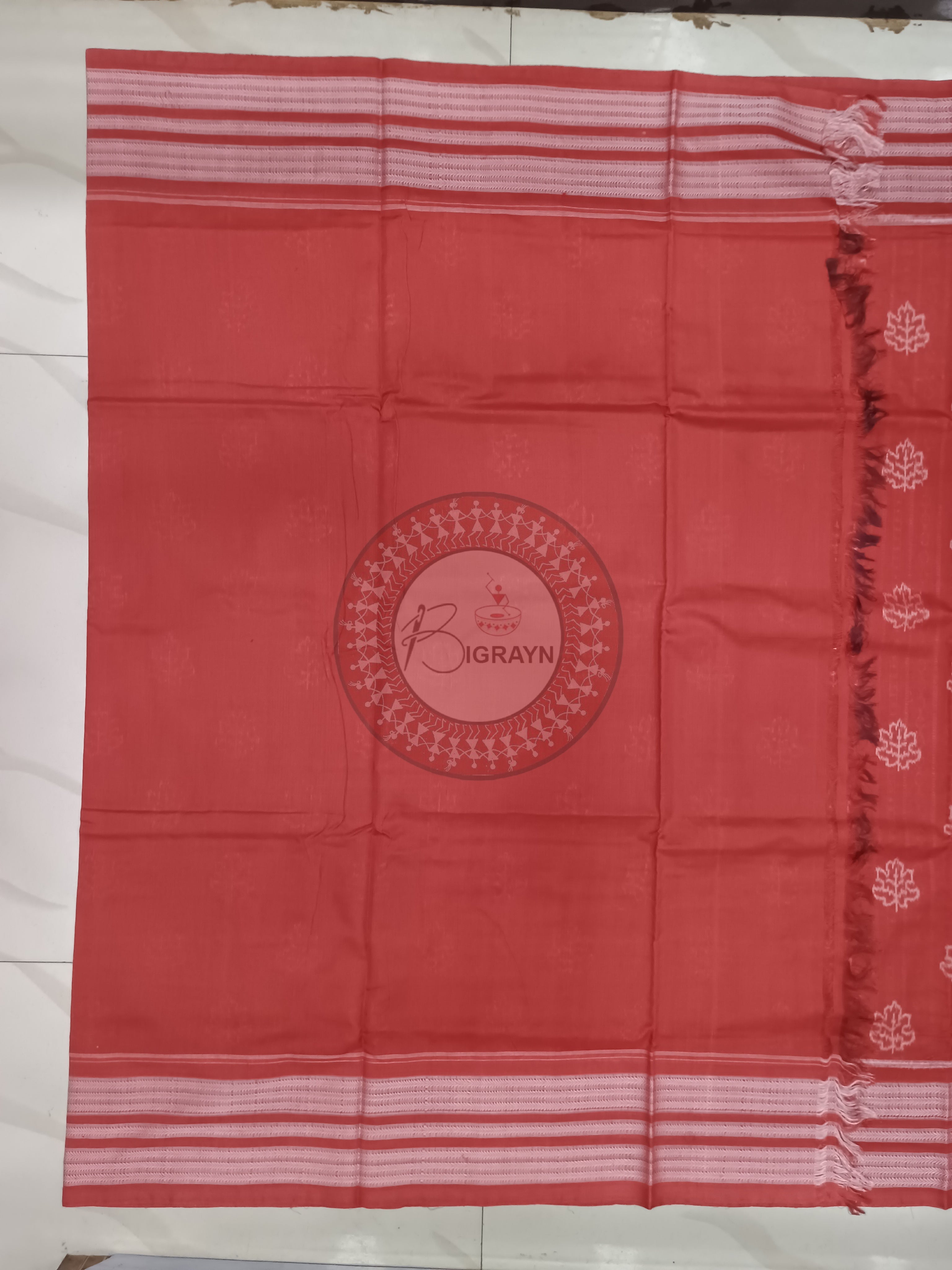 Maroon Self Leaf Design Natural Dye Cotton Saree