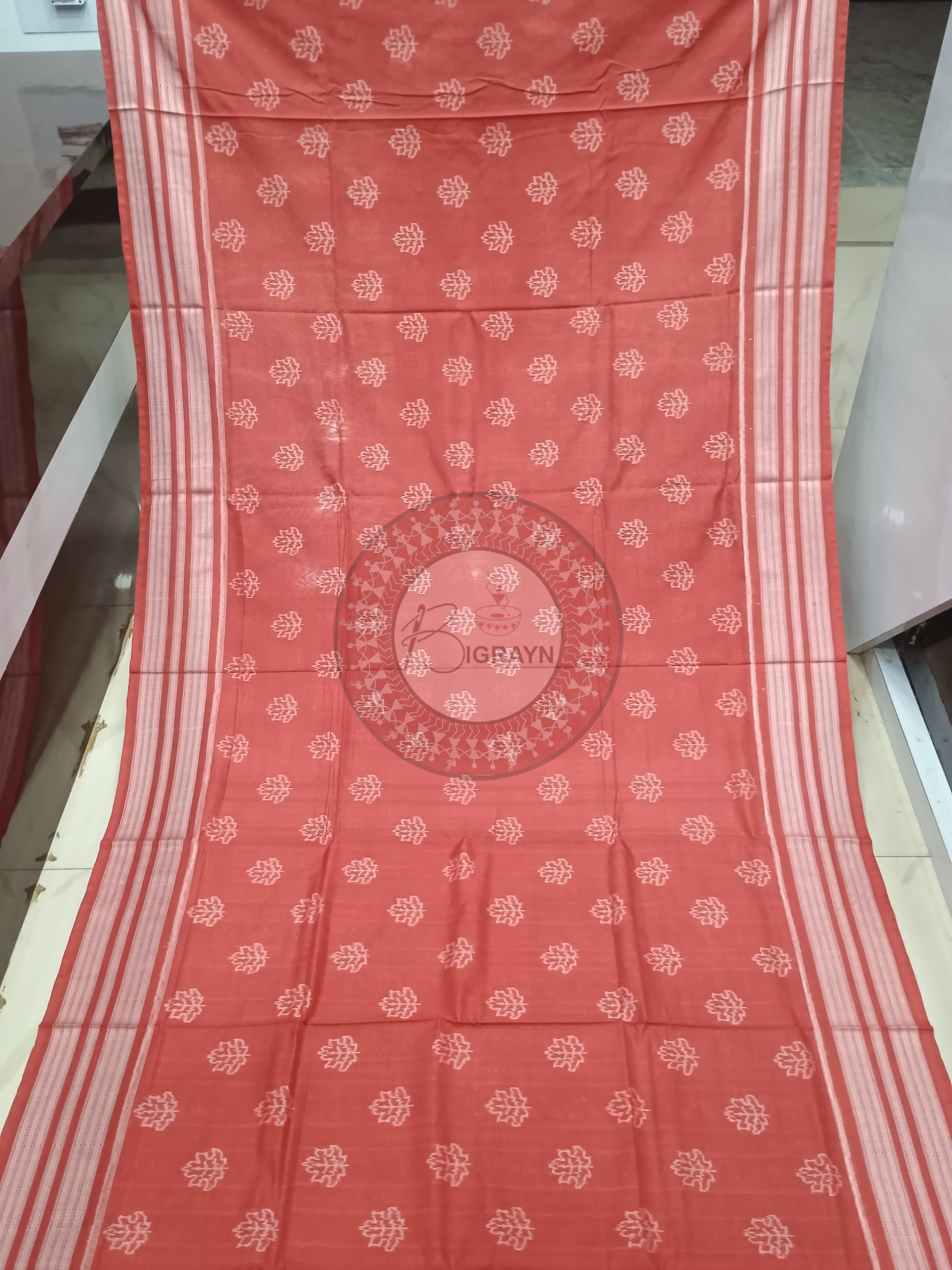 Maroon Self Leaf Design Natural Dye Cotton Saree
