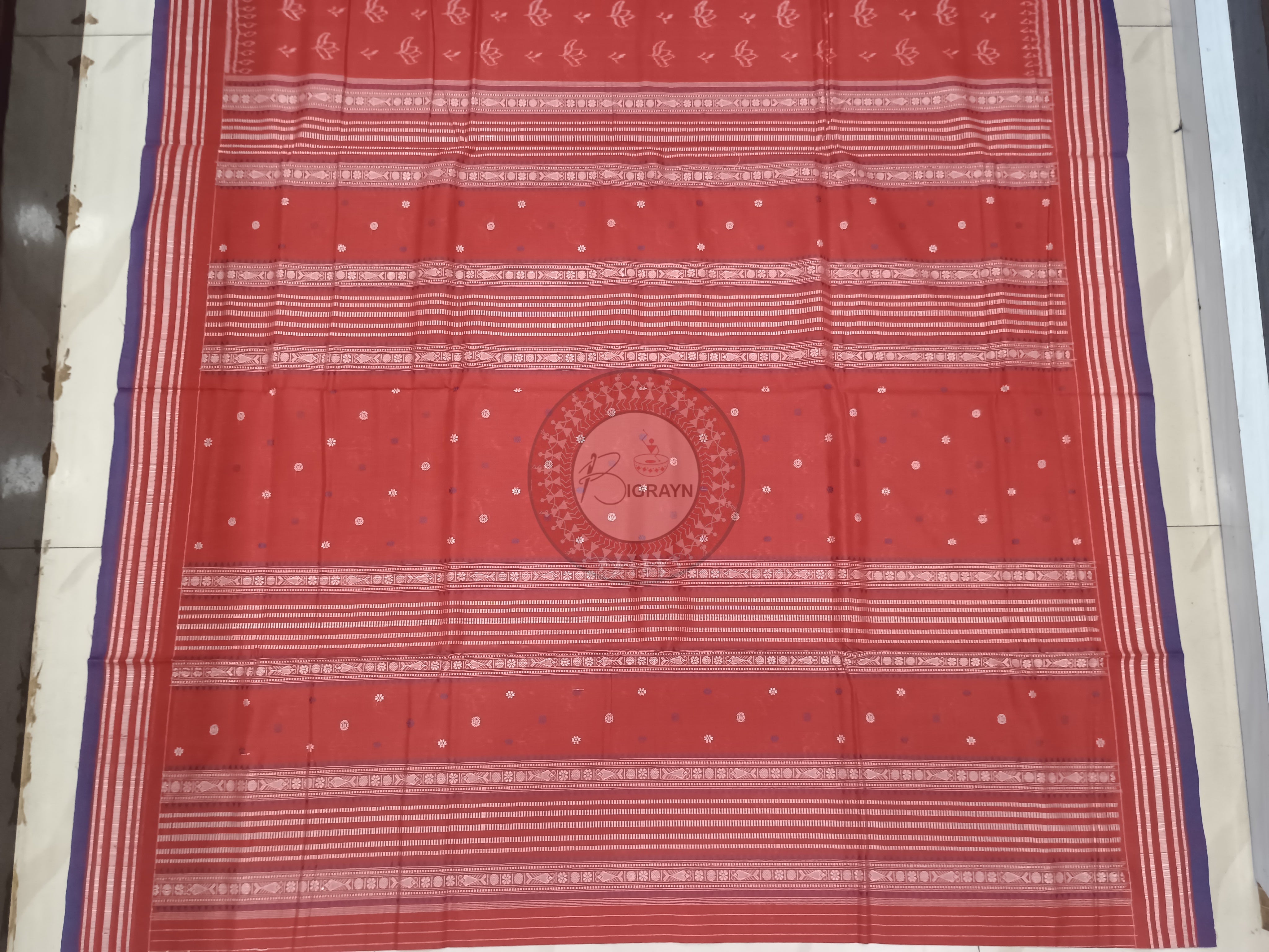 Light Red Flower Design Natural Dye Cotton Saree