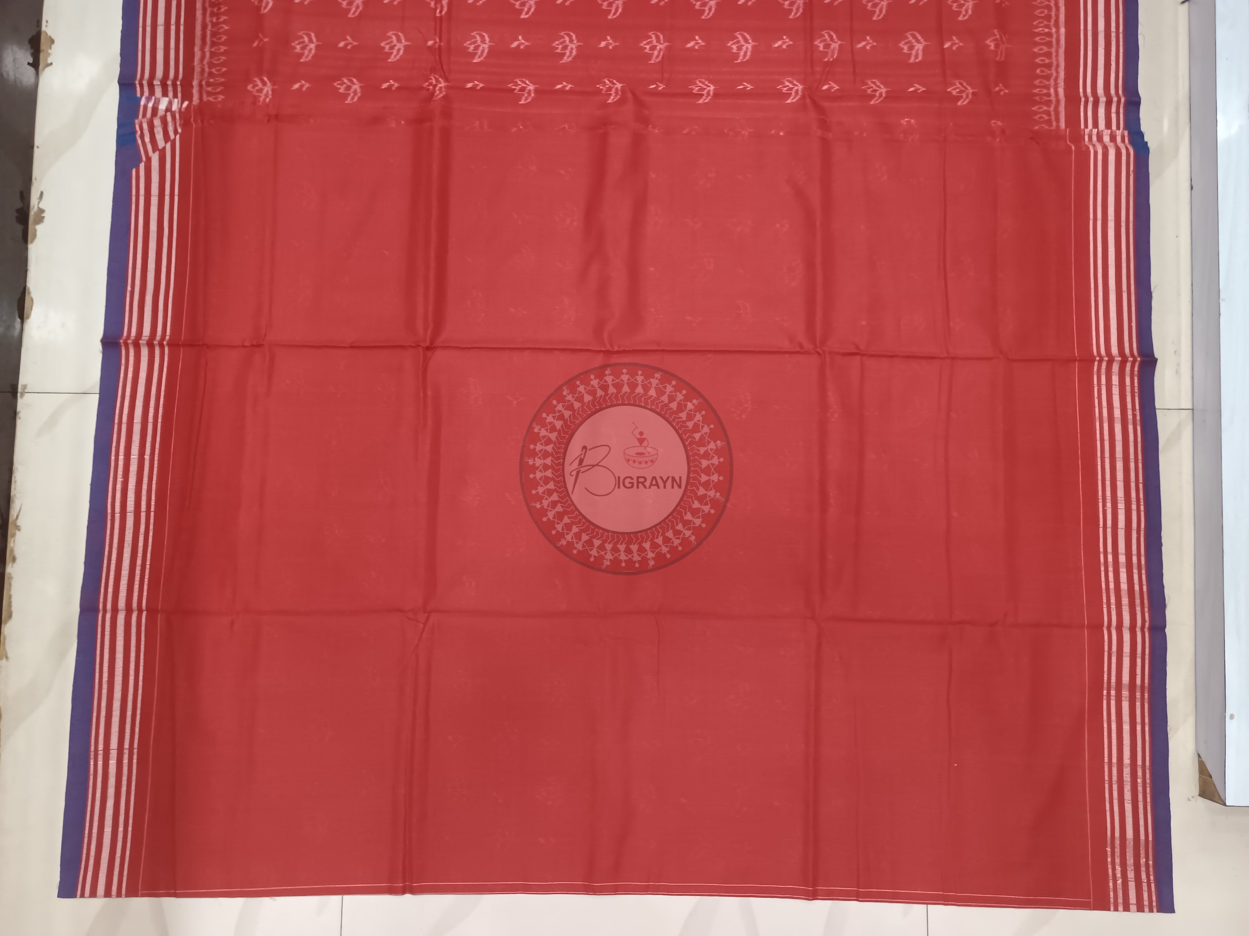 Light Red Flower Design Natural Dye Cotton Saree