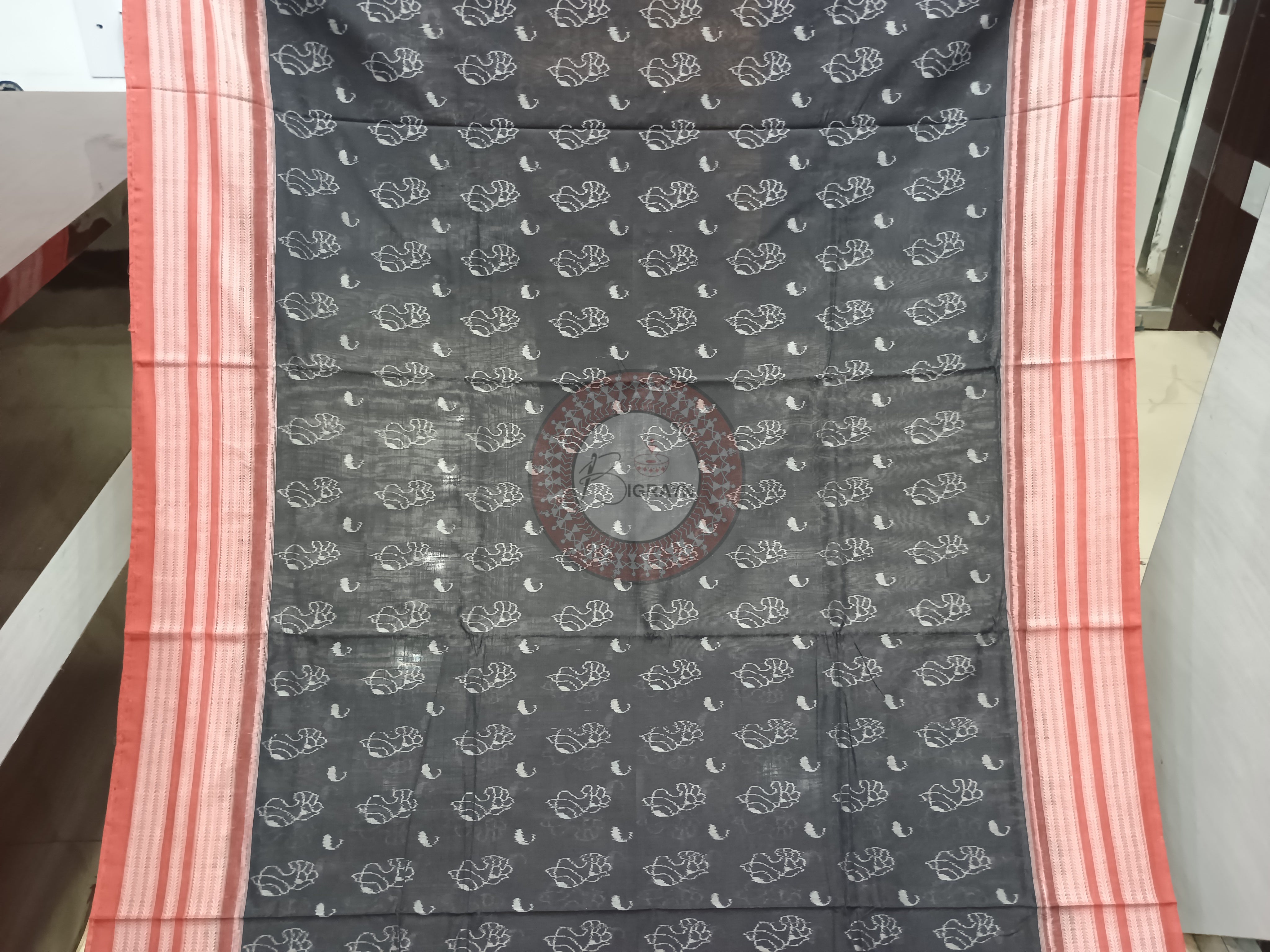 Black Maroon Flower Design Natural Dye Cotton Saree