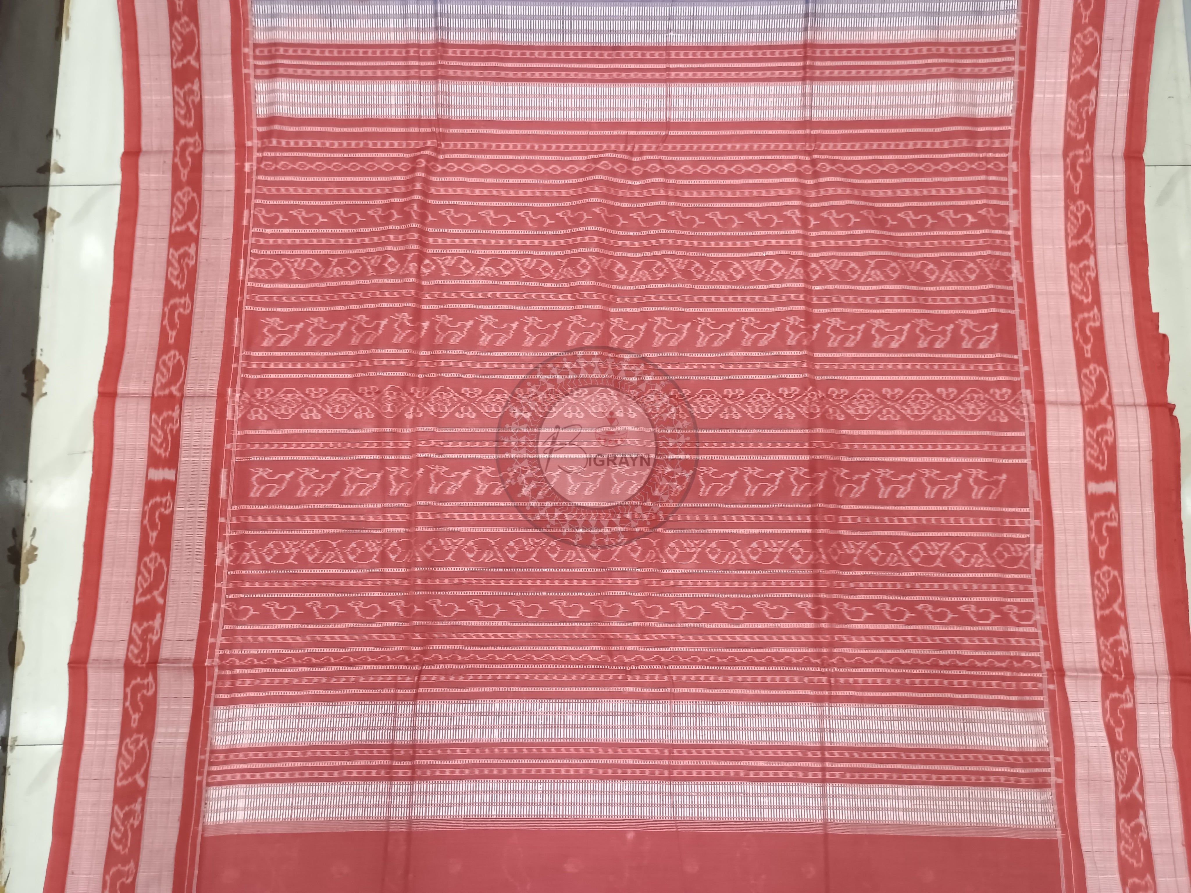 Indigo Blue Maroon Animal Design Natural Dye Cotton Saree