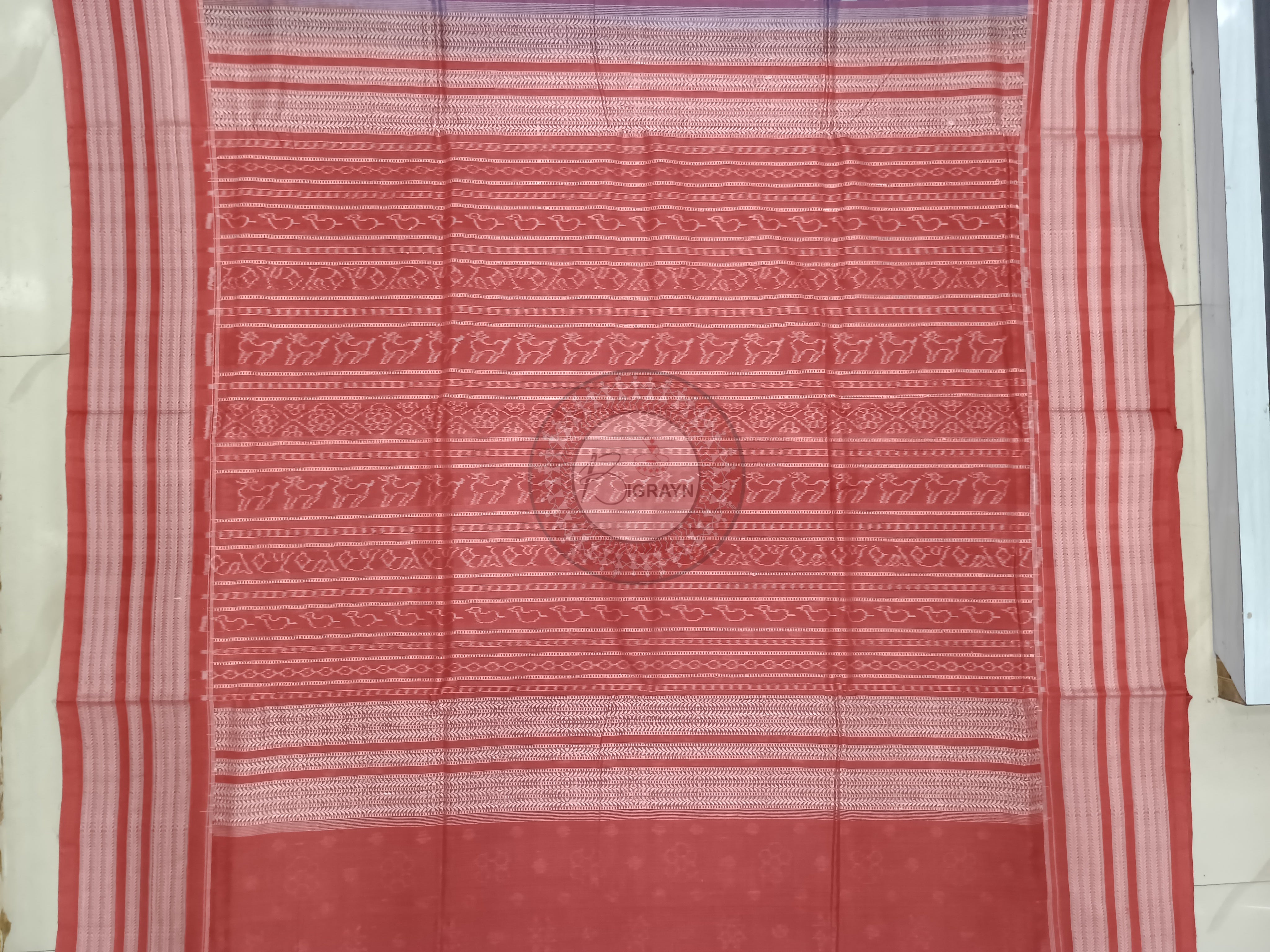 Indigo Blue Maroon Star Flower Design Natural Dye Cotton Saree