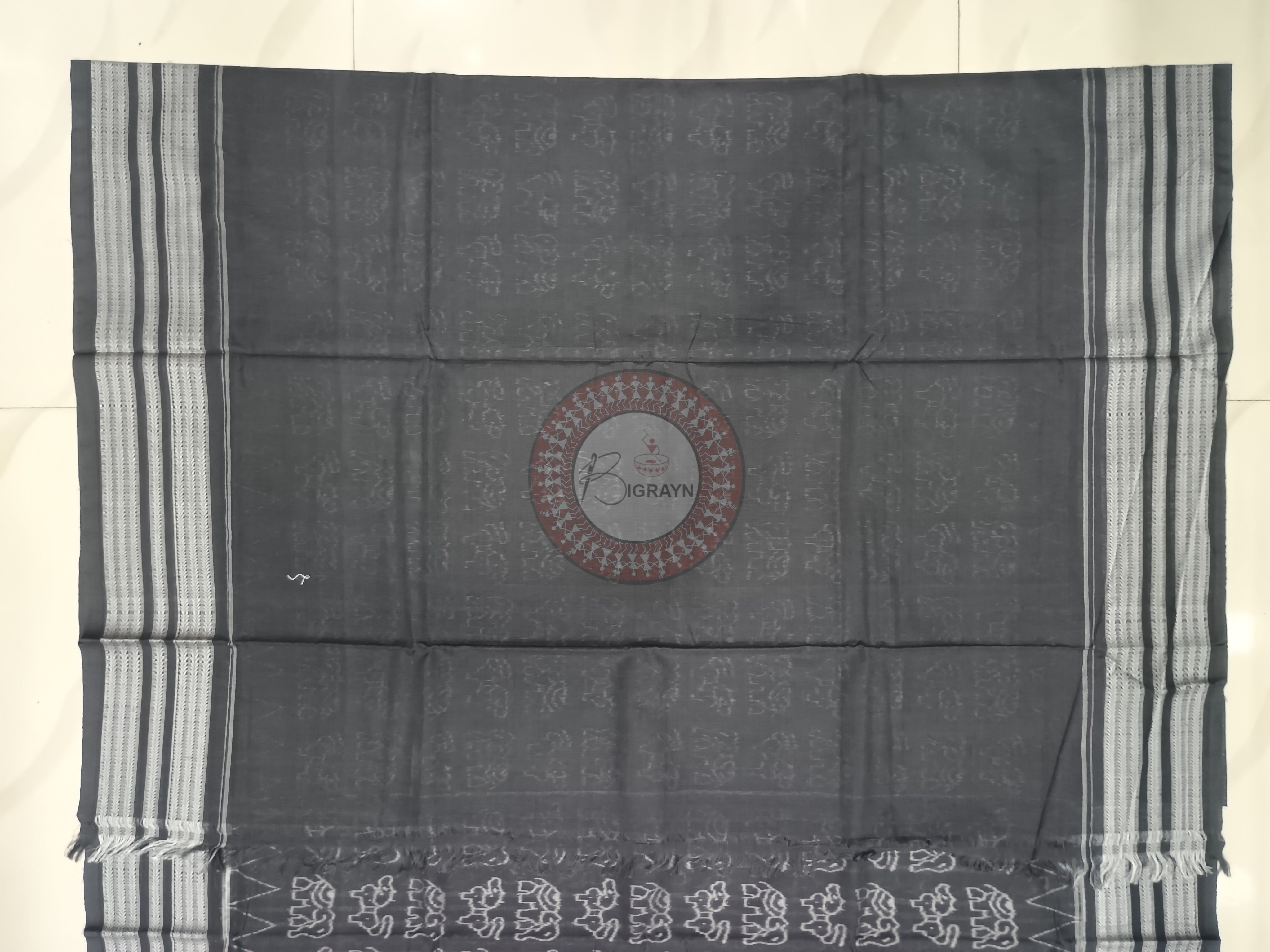 Black White Animal Design Natural Dye Cotton Saree