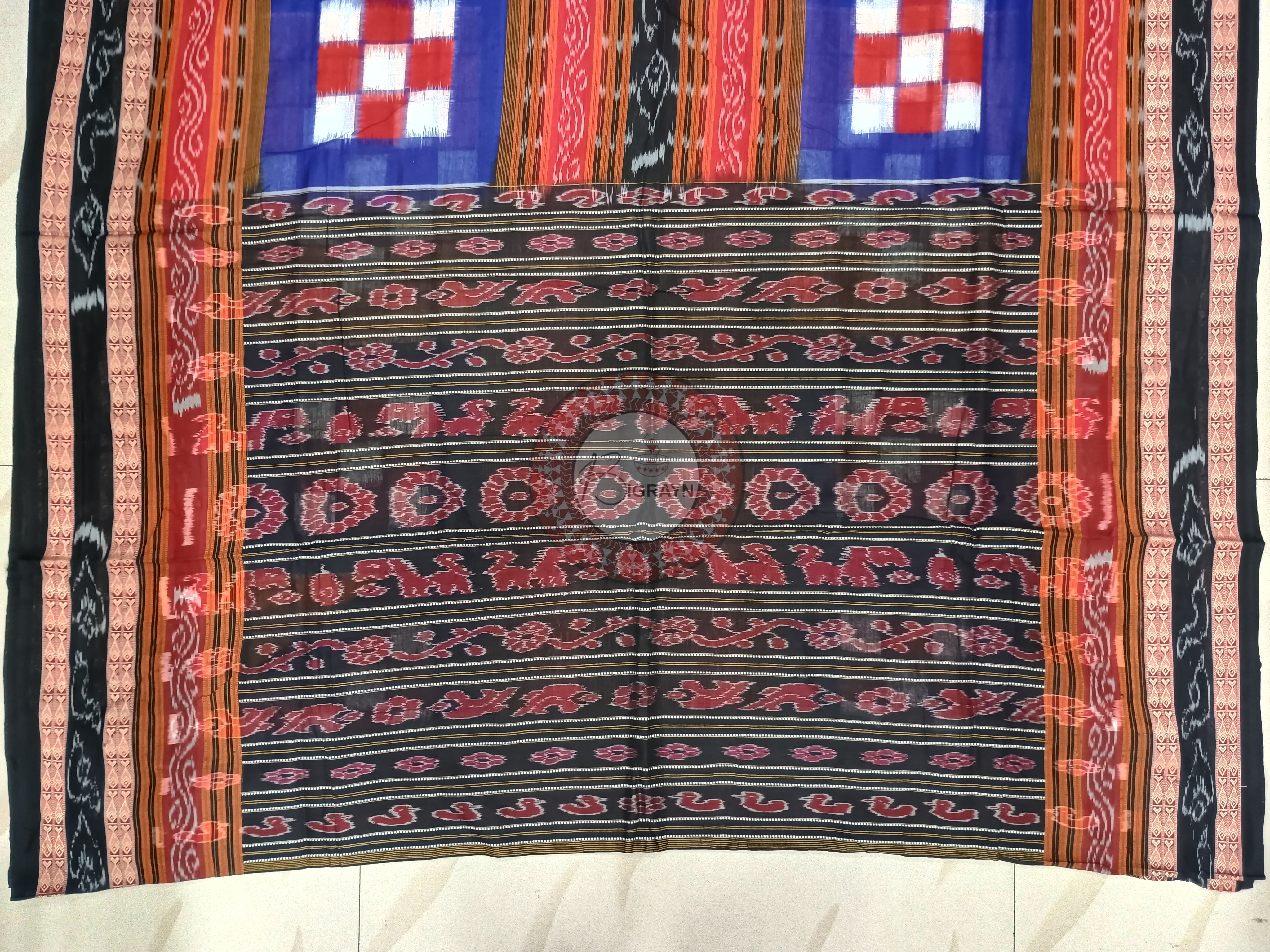 Yellow Black Blue Bichitrapuri Sambalpuri Cotton Saree