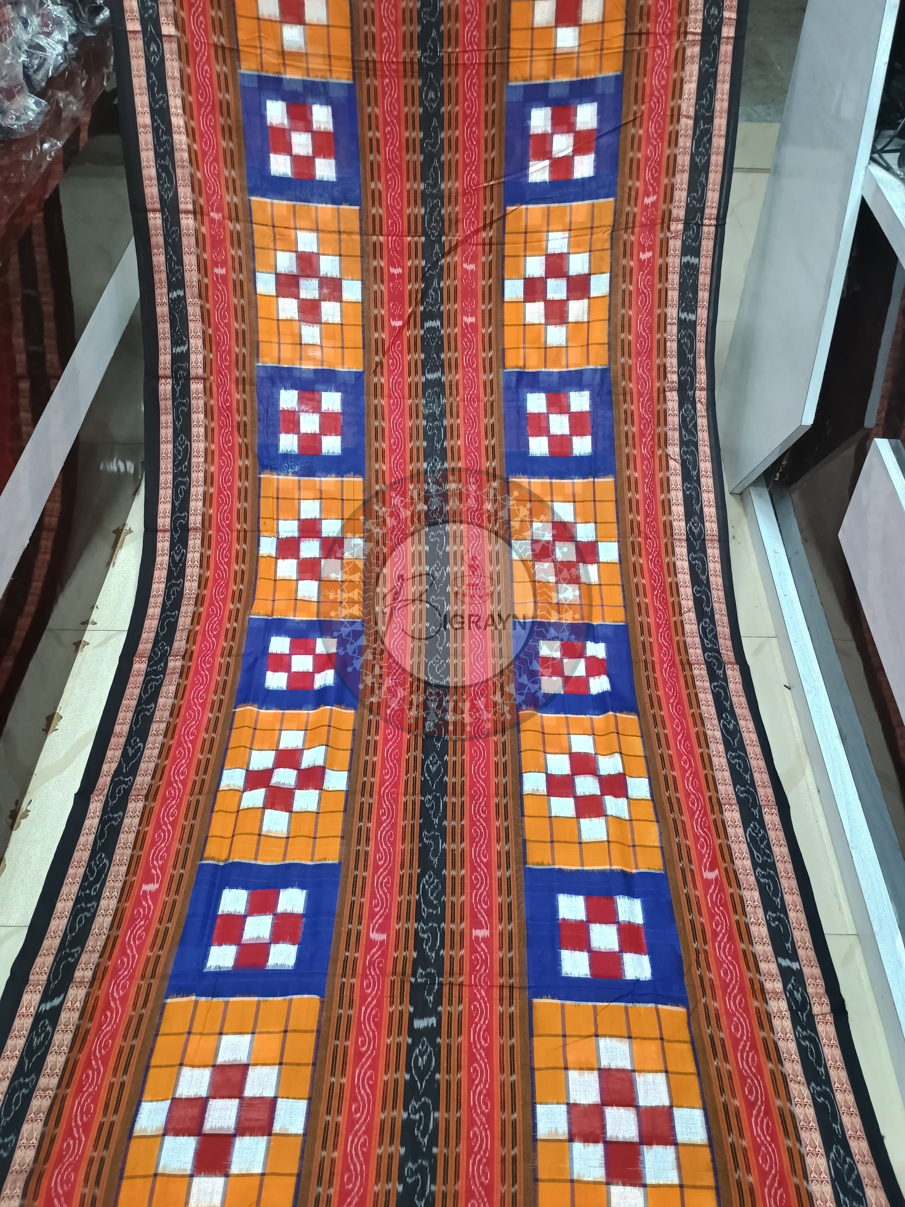 Yellow Black Blue Bichitrapuri Sambalpuri Cotton Saree