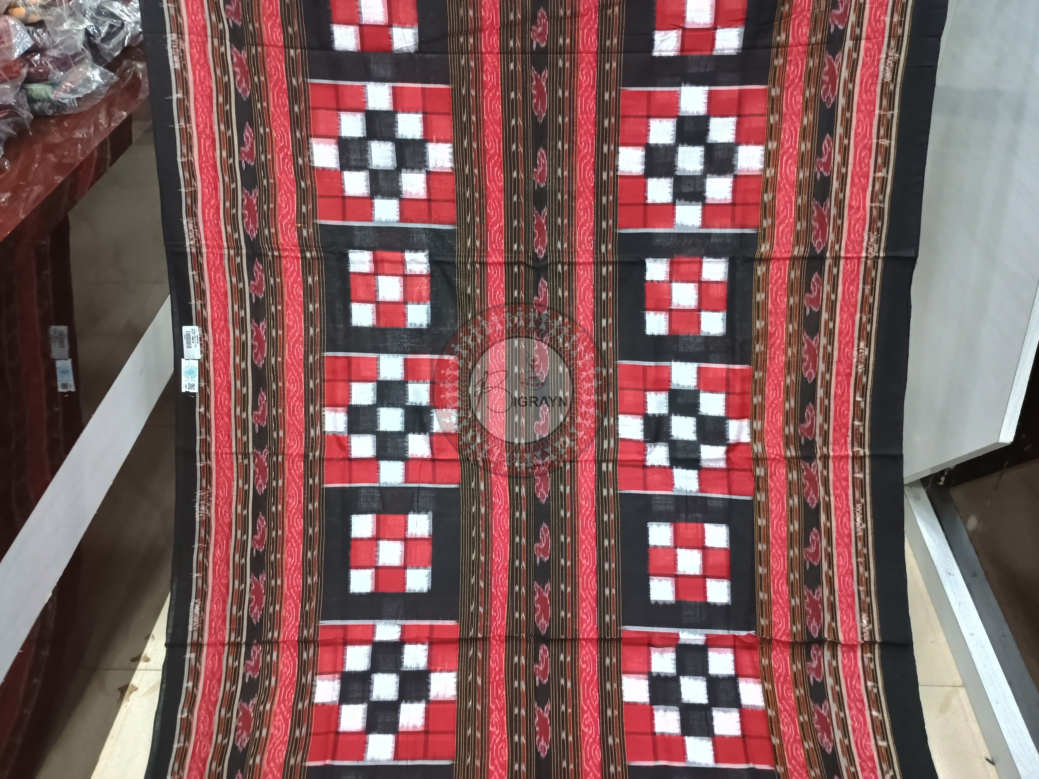 Red Black White Bichitrapuri Odisha Handloom Sambalpuri Cotton Saree