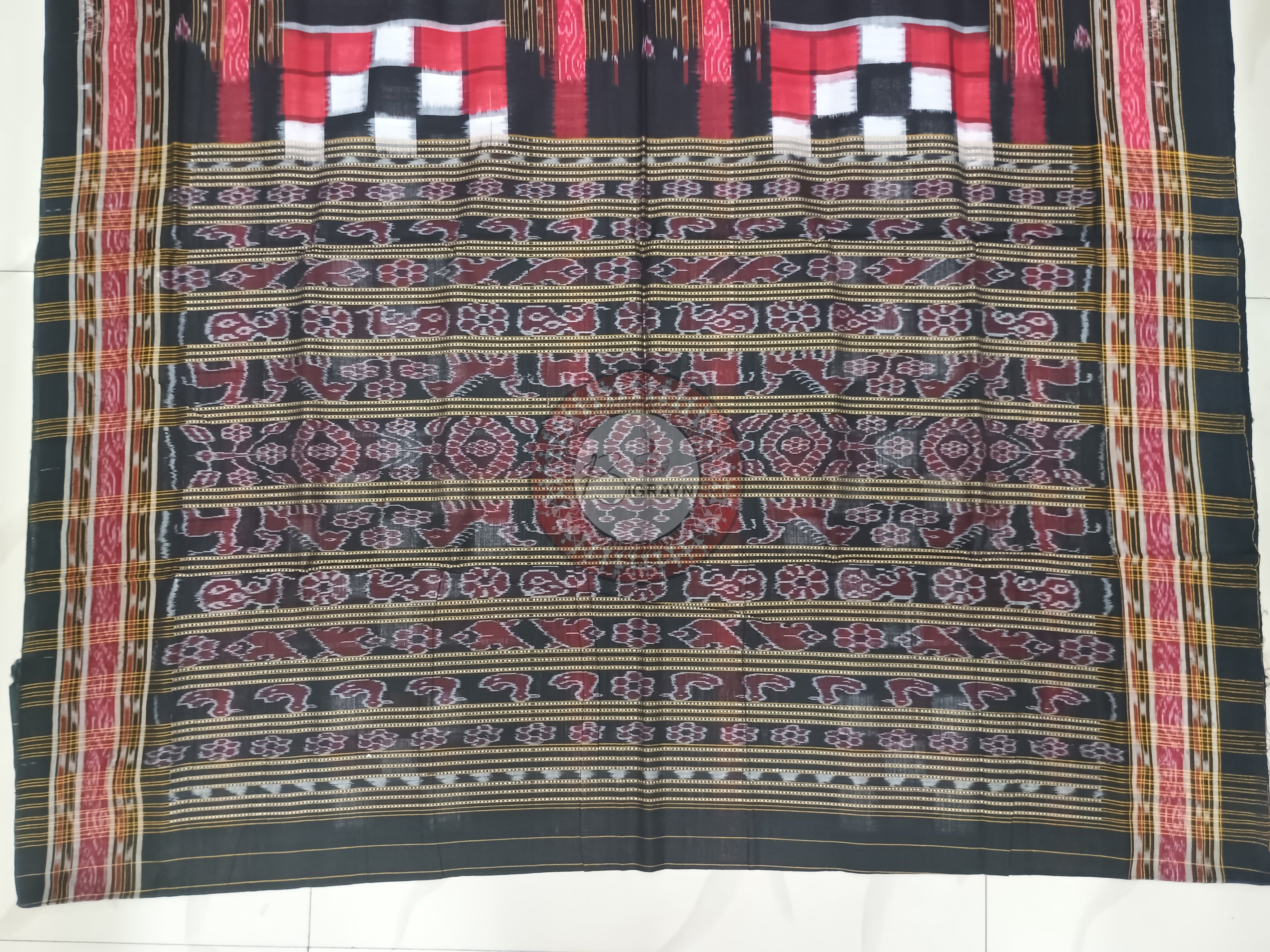Red Black White Bichitrapuri Odisha Handloom Sambalpuri Cotton Saree