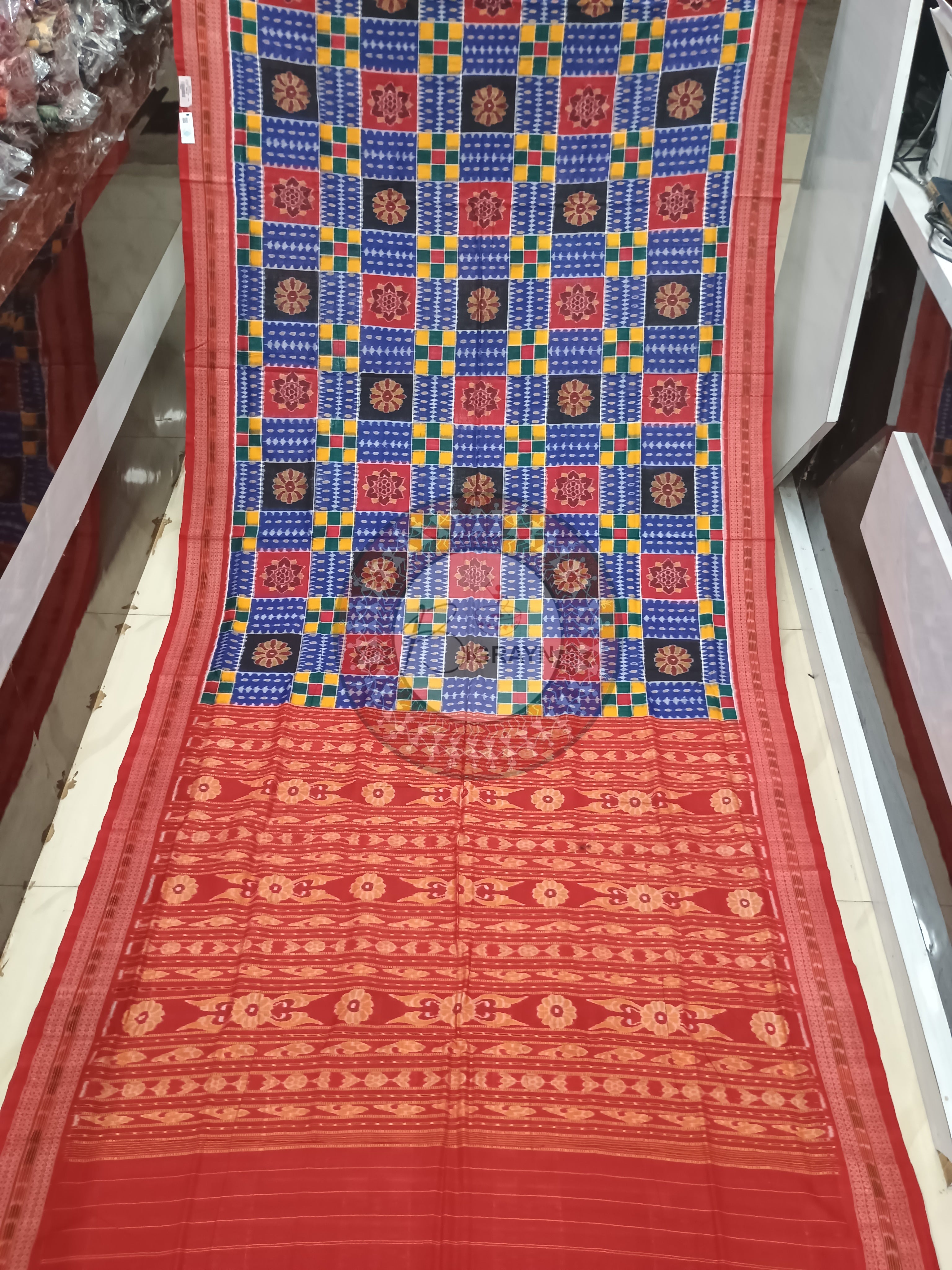 Blue Red Utkal Laxmi Odisha Handloom Sambalpuri Cotton