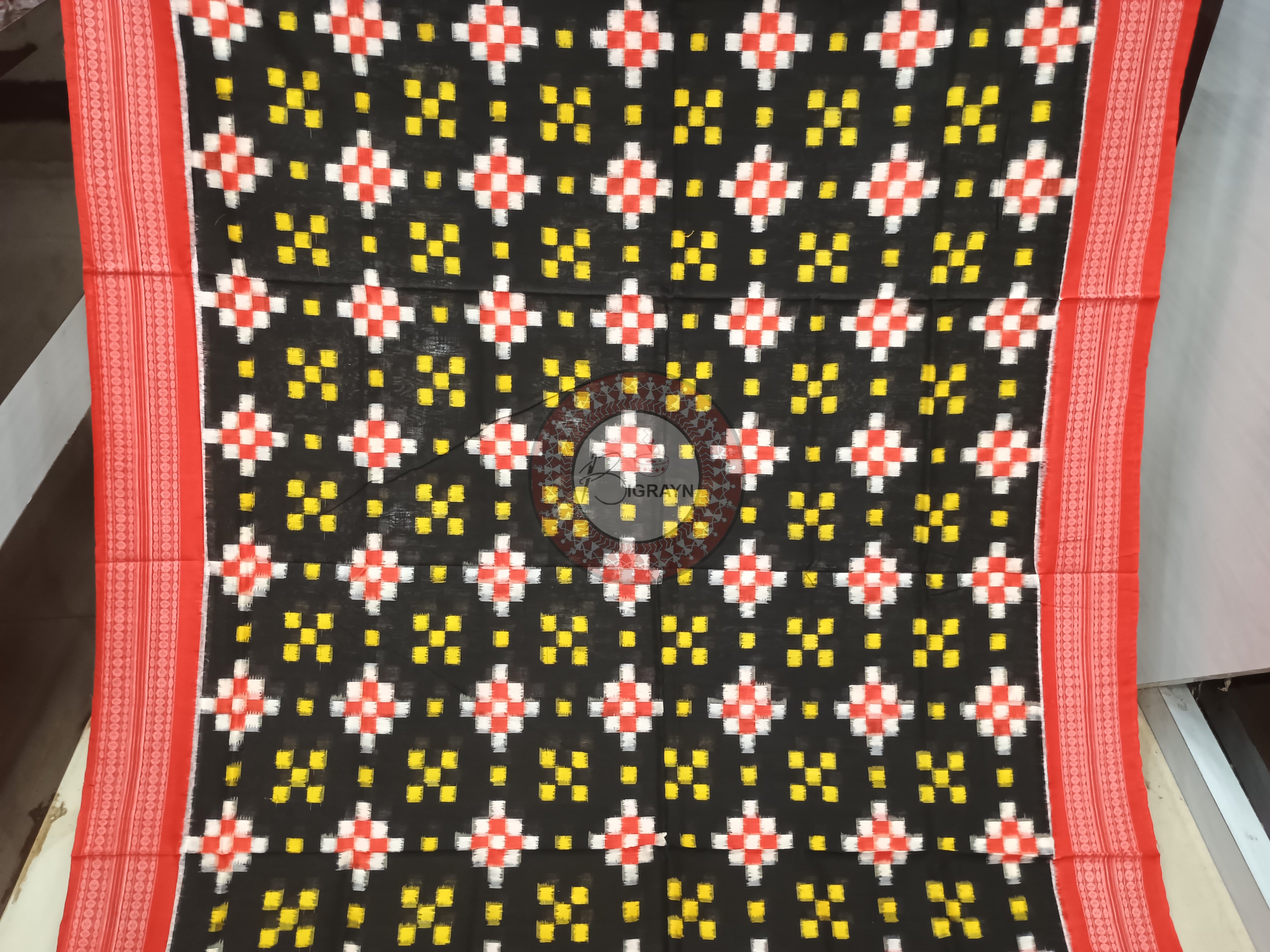Black Red Multi Colour Pasapali Odisha Handloom Sambalpuri Cotton Sareee