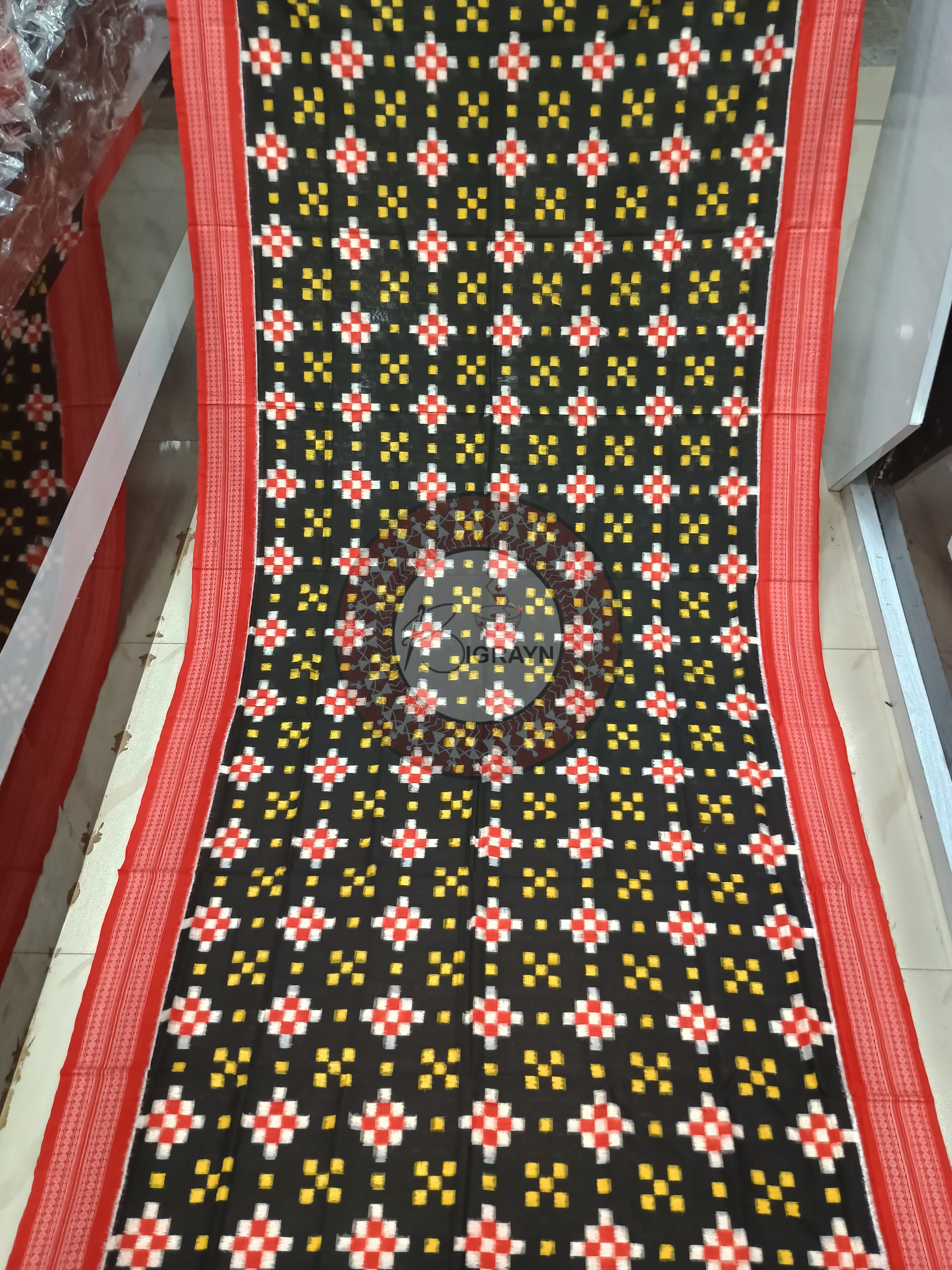Black Red Multi Colour Pasapali Odisha Handloom Sambalpuri Cotton Sareee