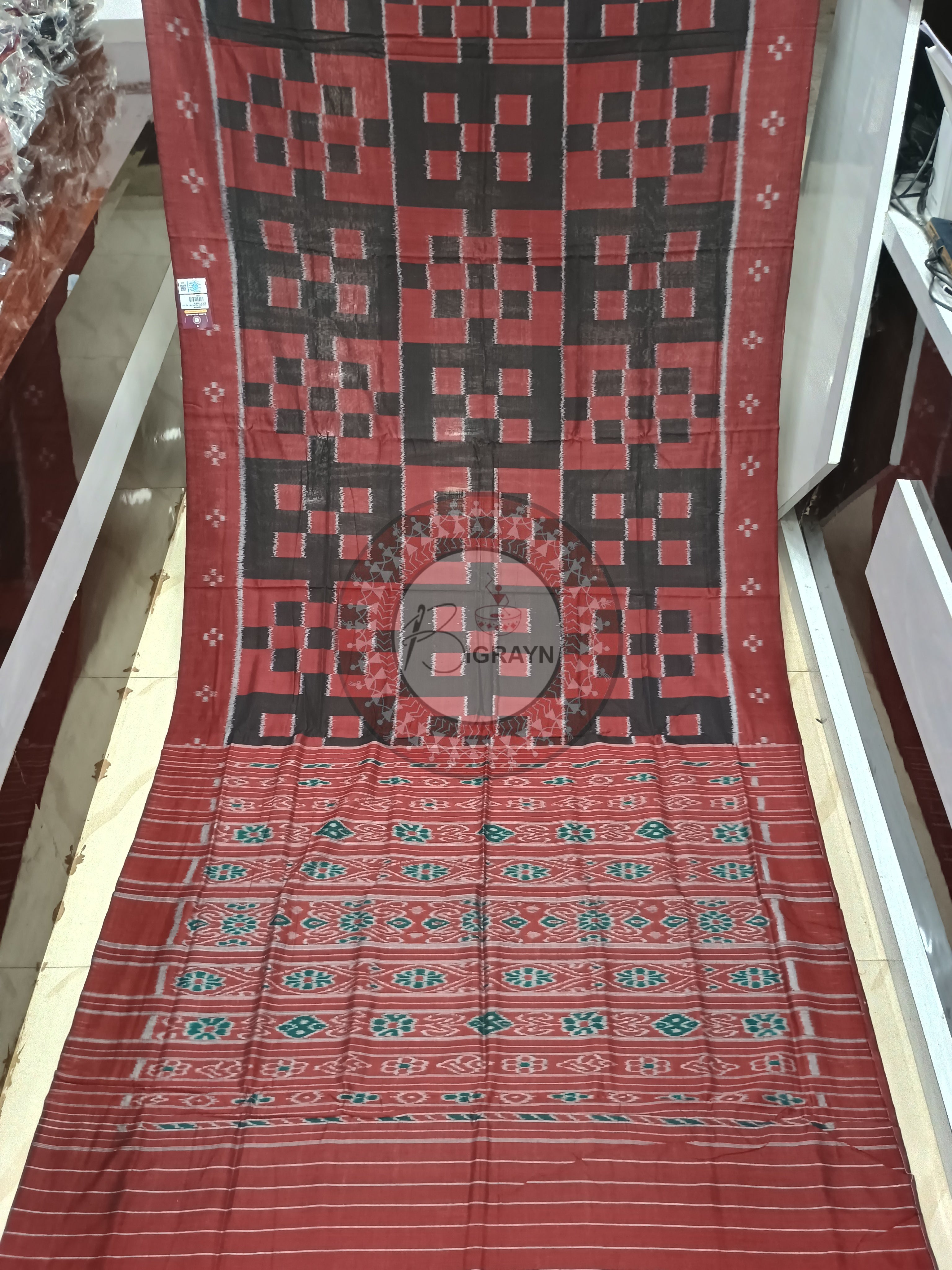 Maroon Black Pasapali Odisha Handloom Sambalpuri Cotton