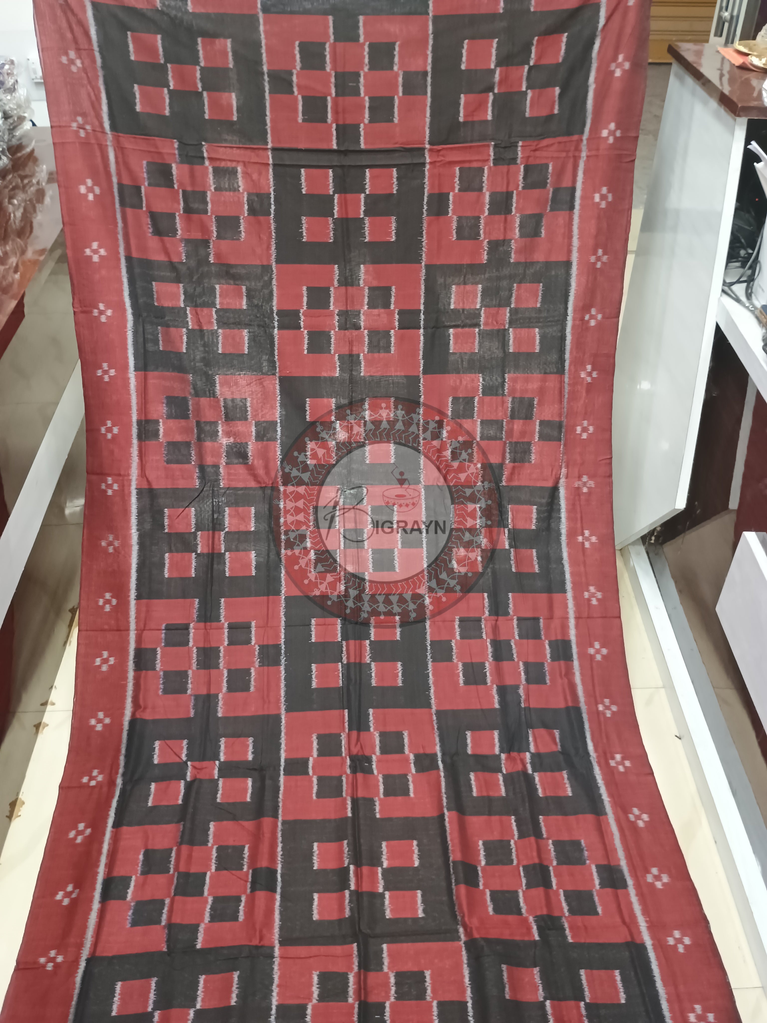 Maroon Black Pasapali Odisha Handloom Sambalpuri Cotton