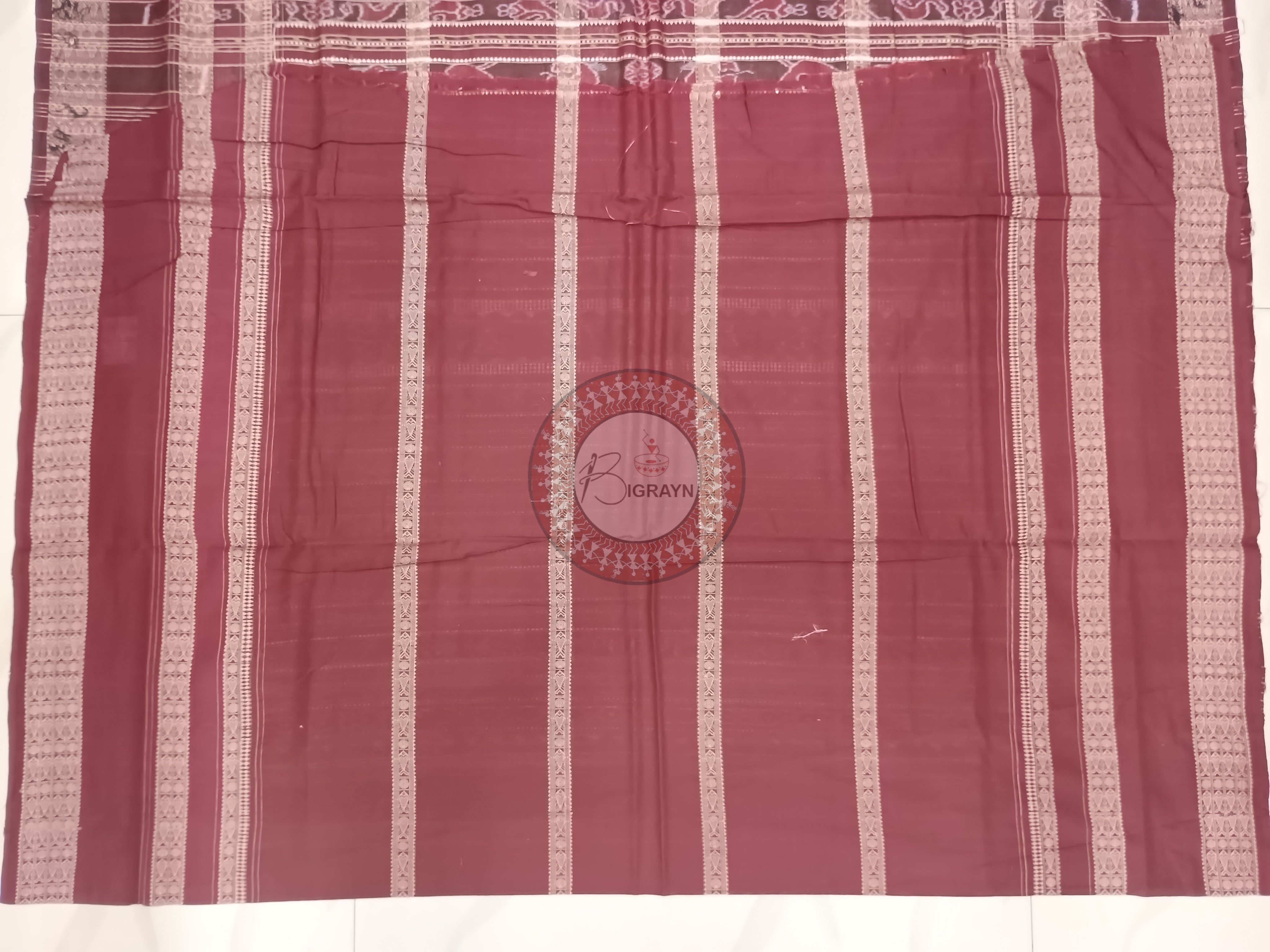 Red Coffee Chita Lotus And Laxmi Yantra Odisha Handloom Sambalpuri Cotton