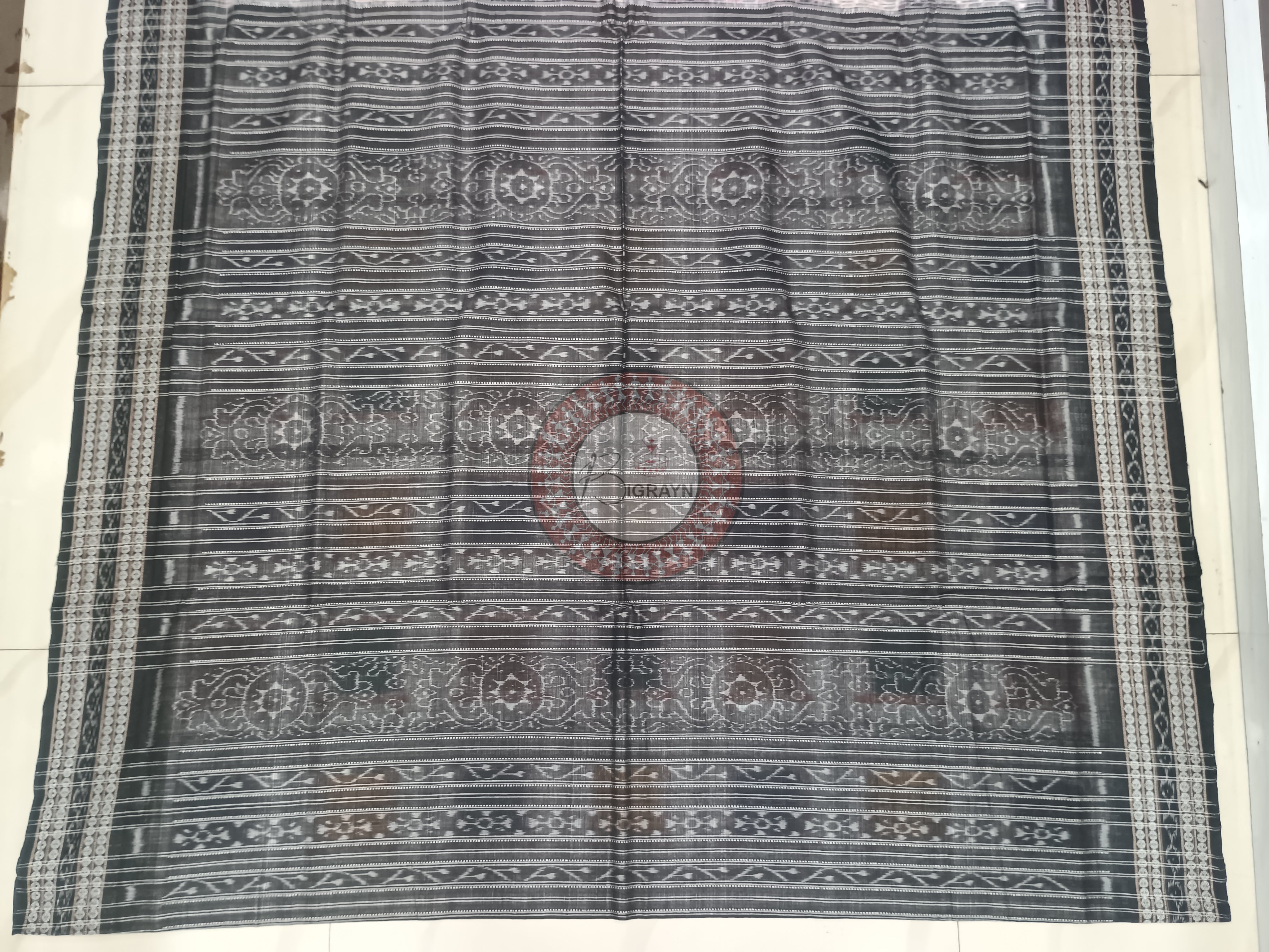 White Black Aswini Odisha Handloom Sambalpuri Cotton Saree