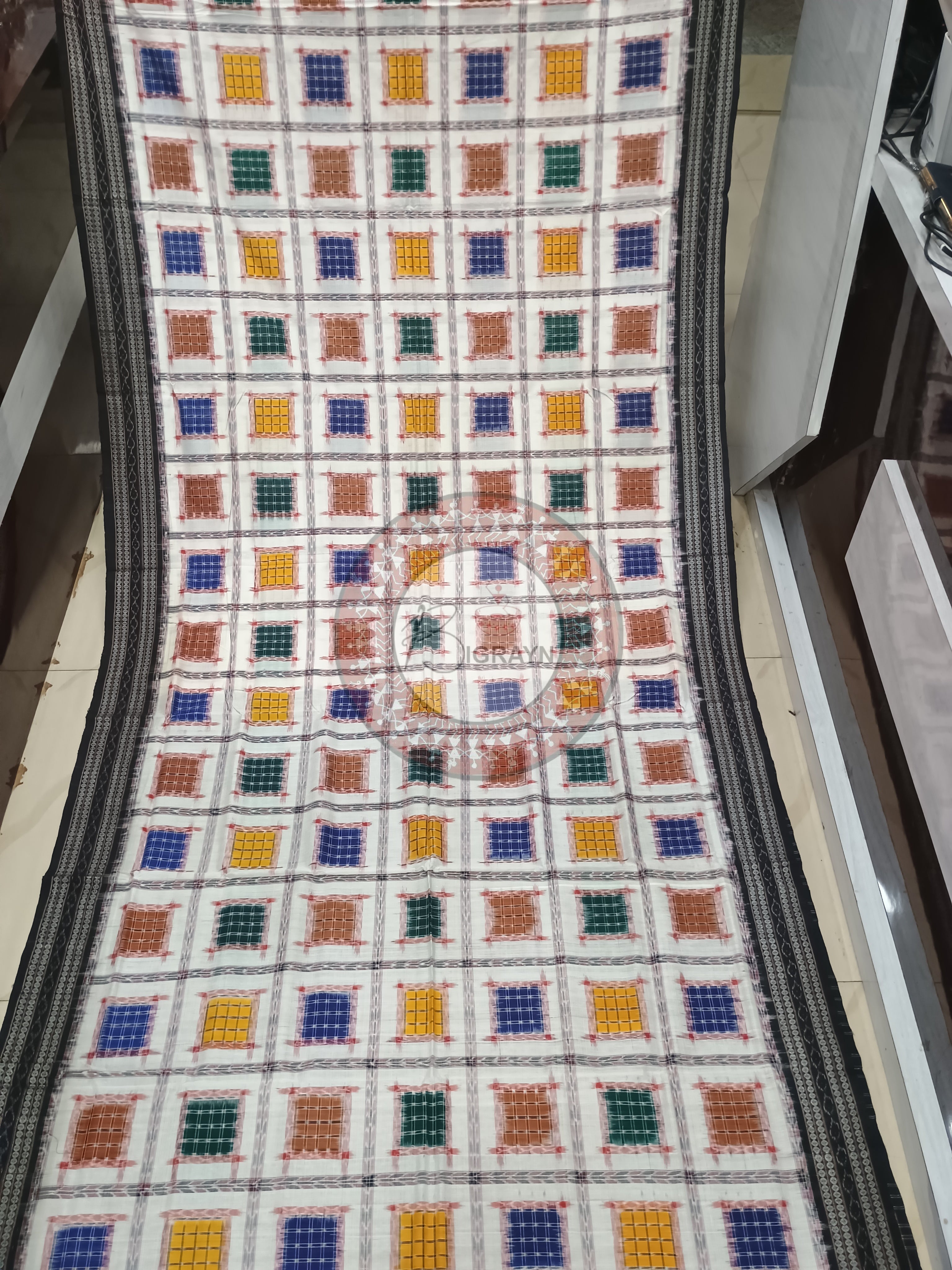 White Black Aswini Odisha Handloom Sambalpuri Cotton Saree