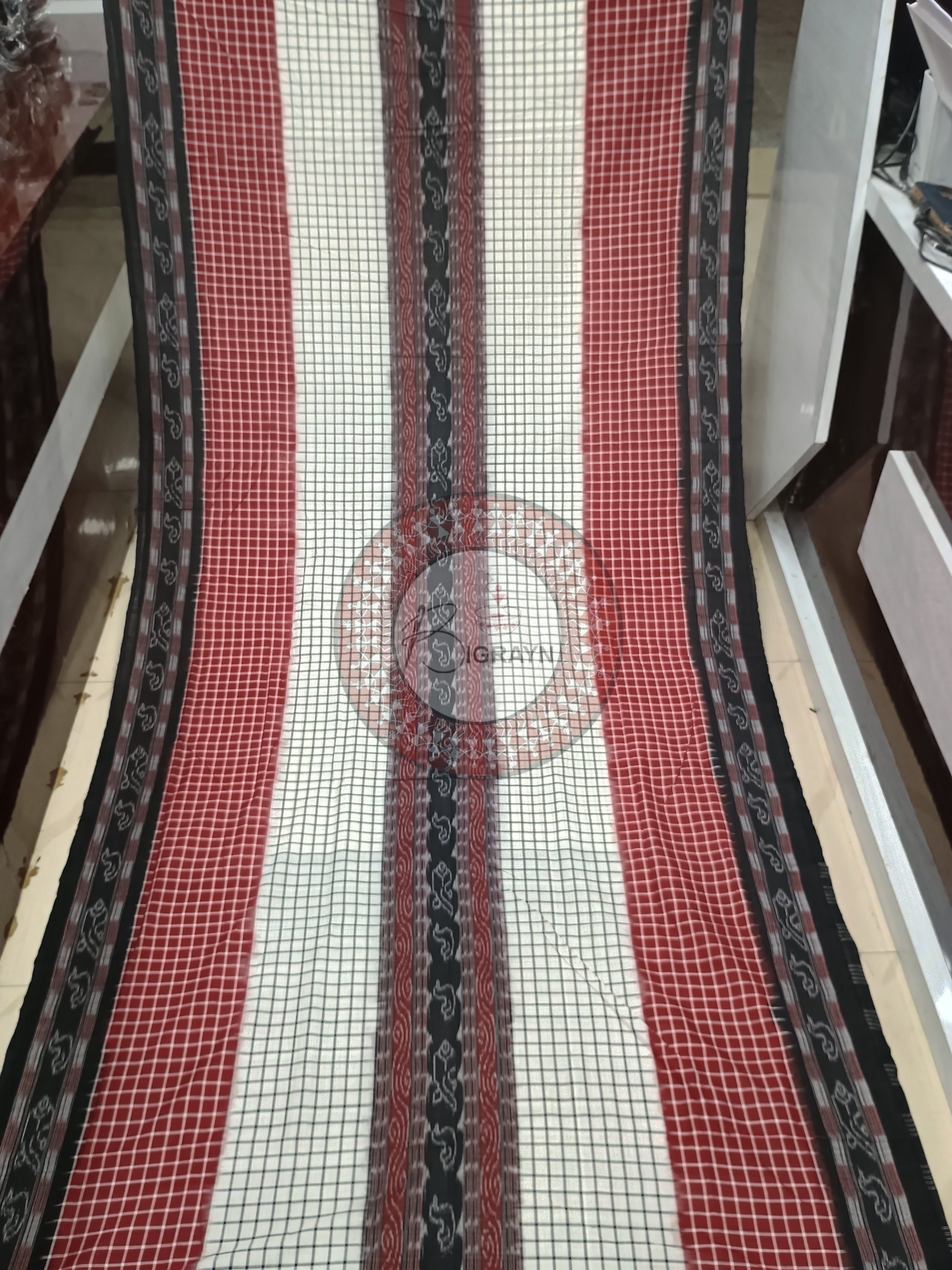 Maroon Black White Sachipar Odisha Handloom Sambalpuri Cotton Saree