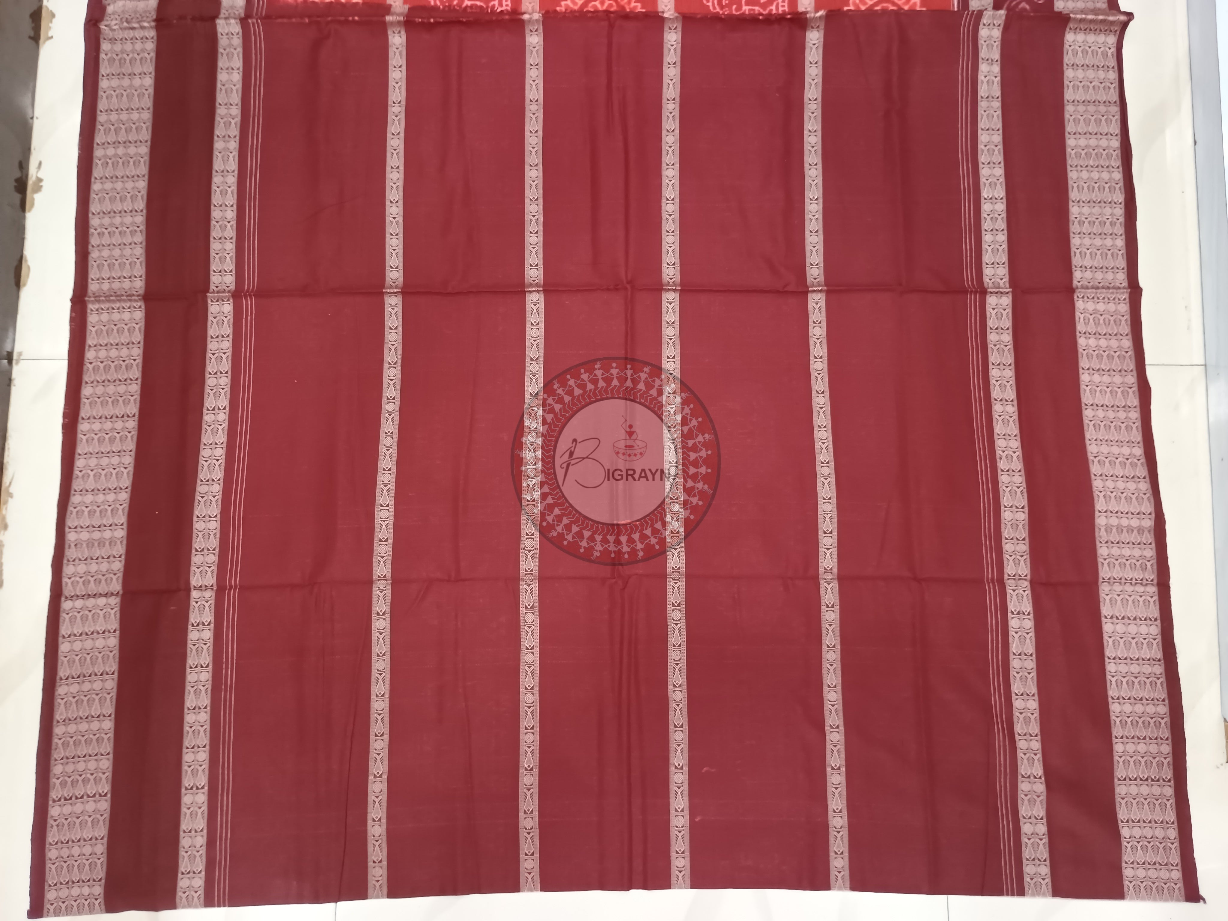 Red Maroon Lotus And Jhoti Odisha Handloom Sambalpuri Cotton Saree