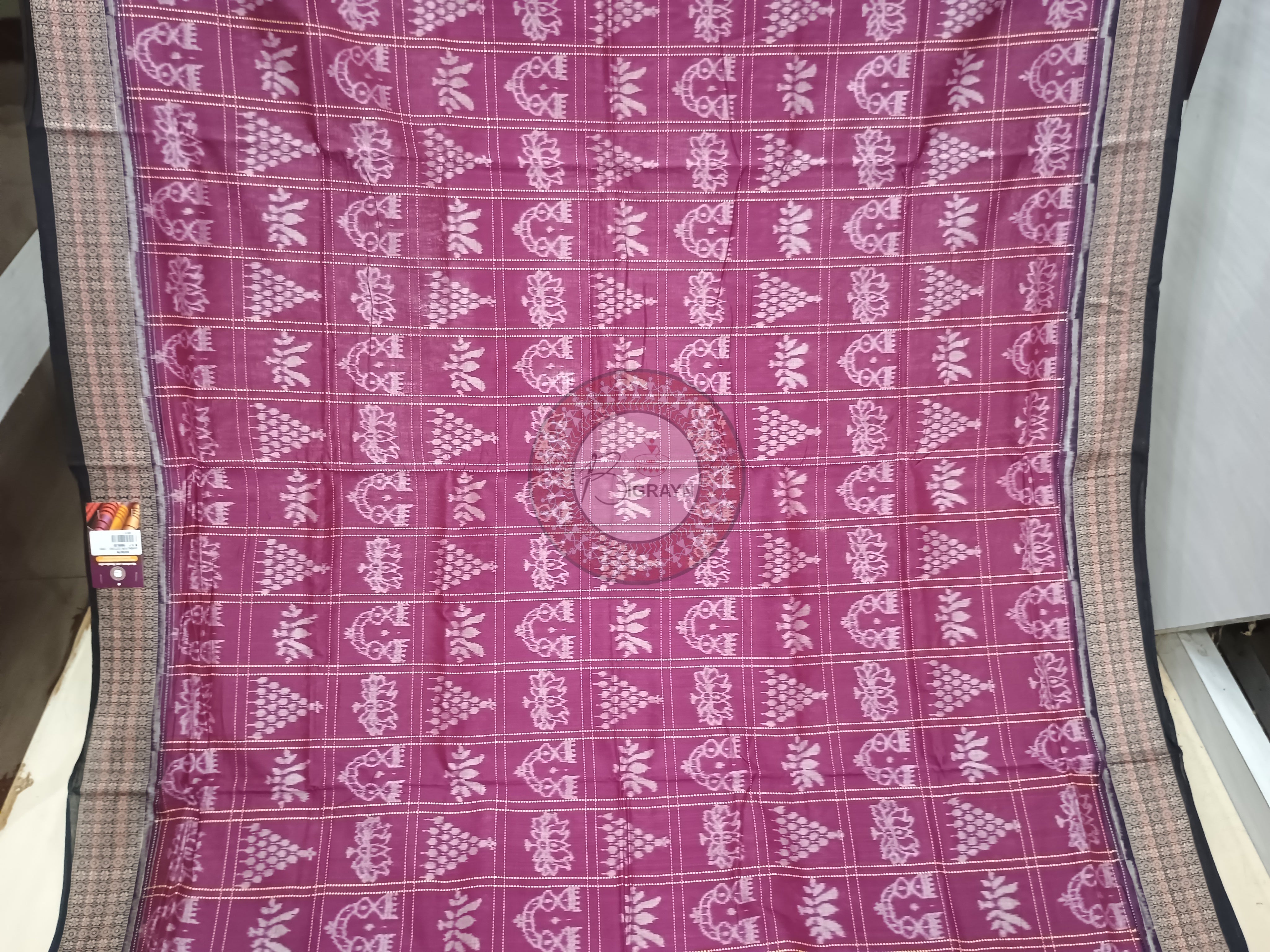 Magenta Black Laxmi Pada Jhoti Odisha Handloom Sambalpuri Cotton Saree
