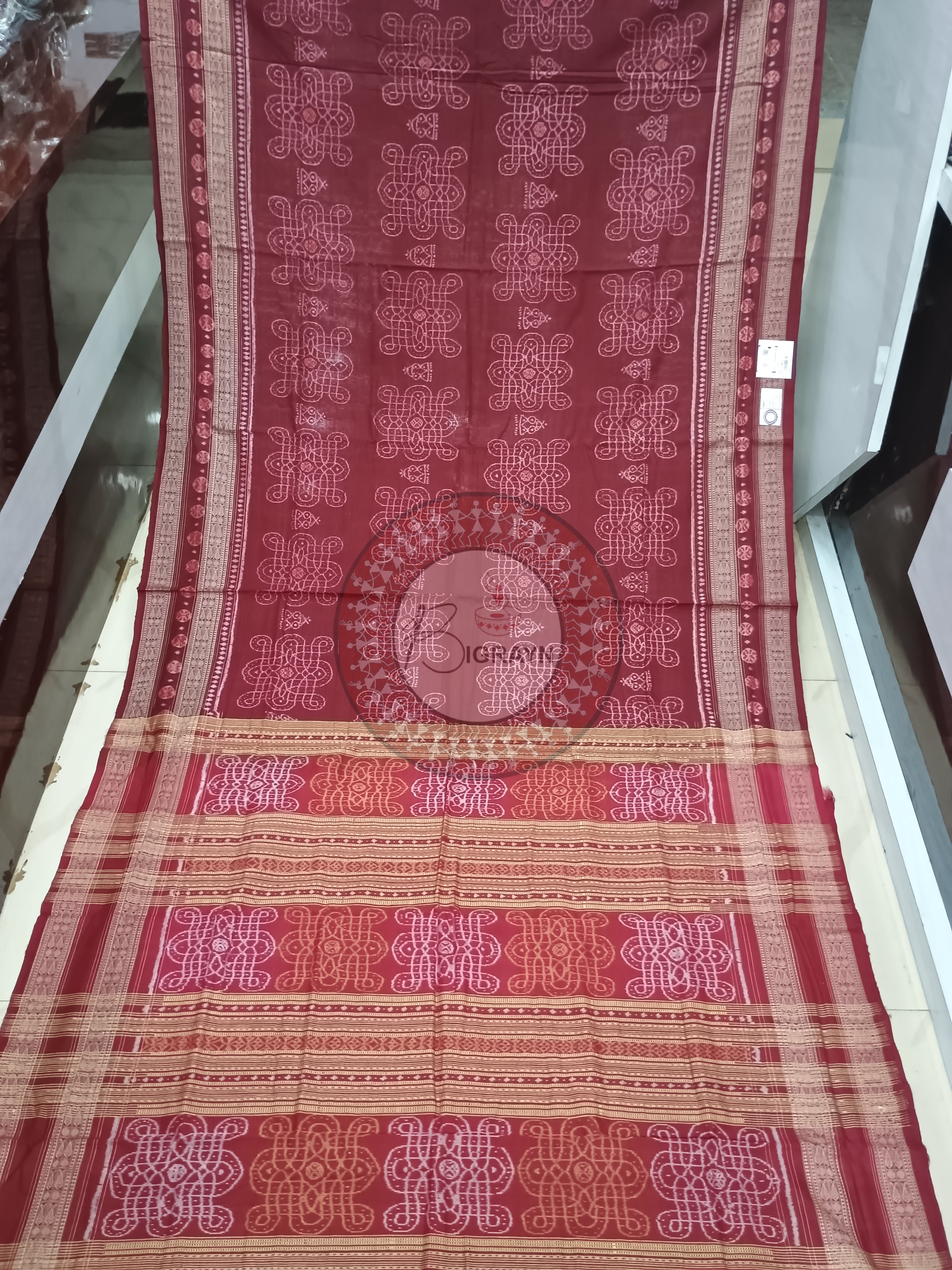 Maroon Laxmi Yantra Odisha Handloom Sambalpuri Cotton