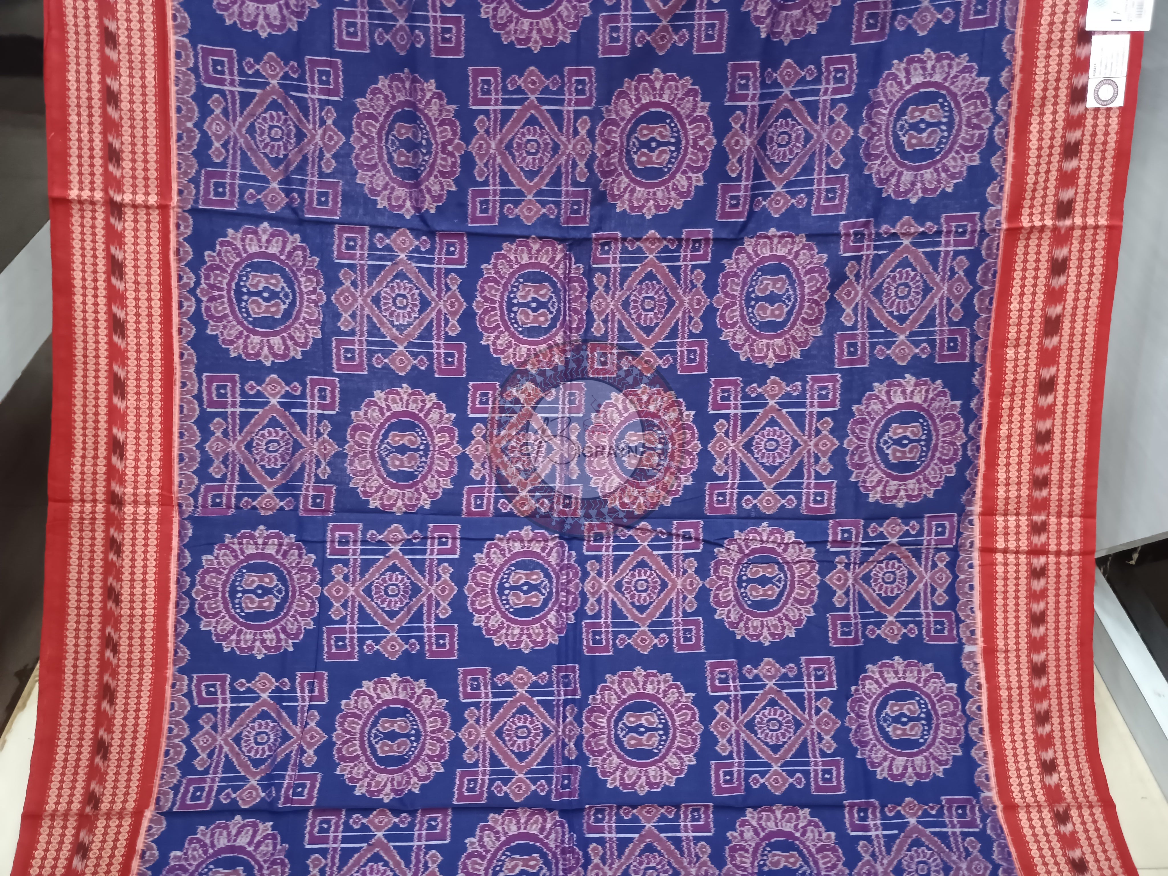 Blue Red Laxmi Pada And Yantra Sambalpuri Cotton