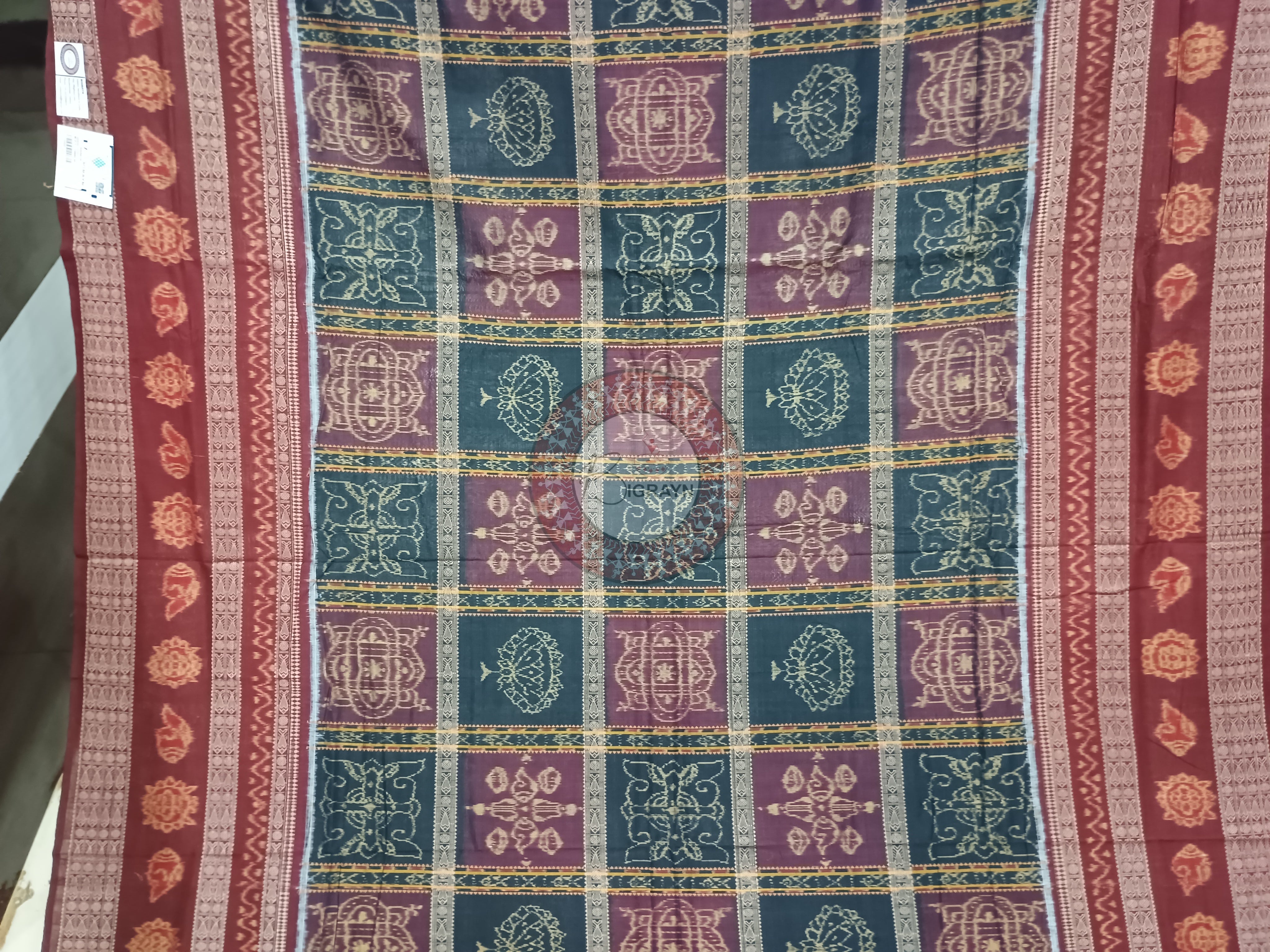 Black Maroon 5 Kathi Odisha Handloom Sambalpuri Cotton Saree