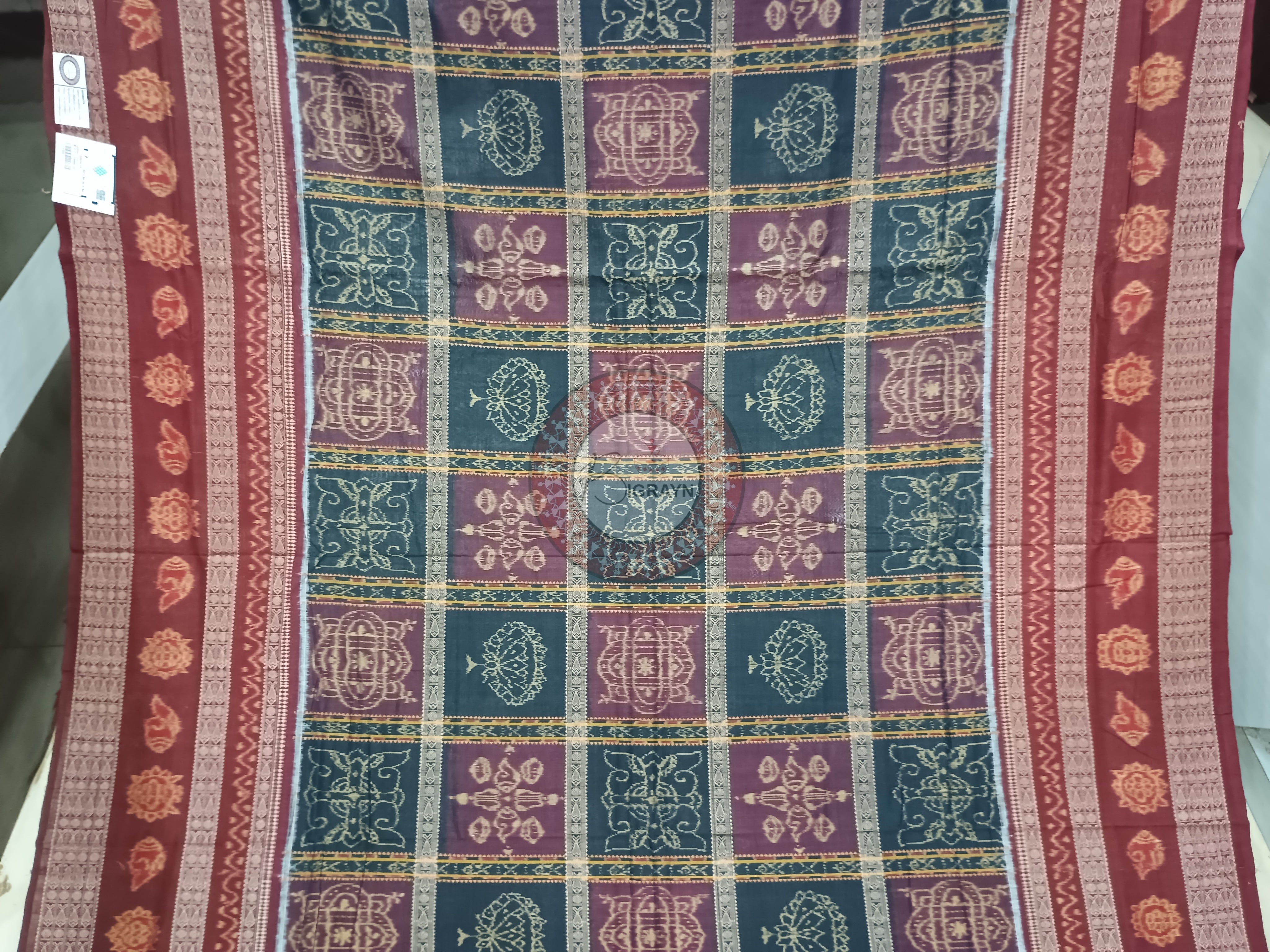 Black Maroon 5 Kathi Odisha Handloom Sambalpuri Cotton Saree