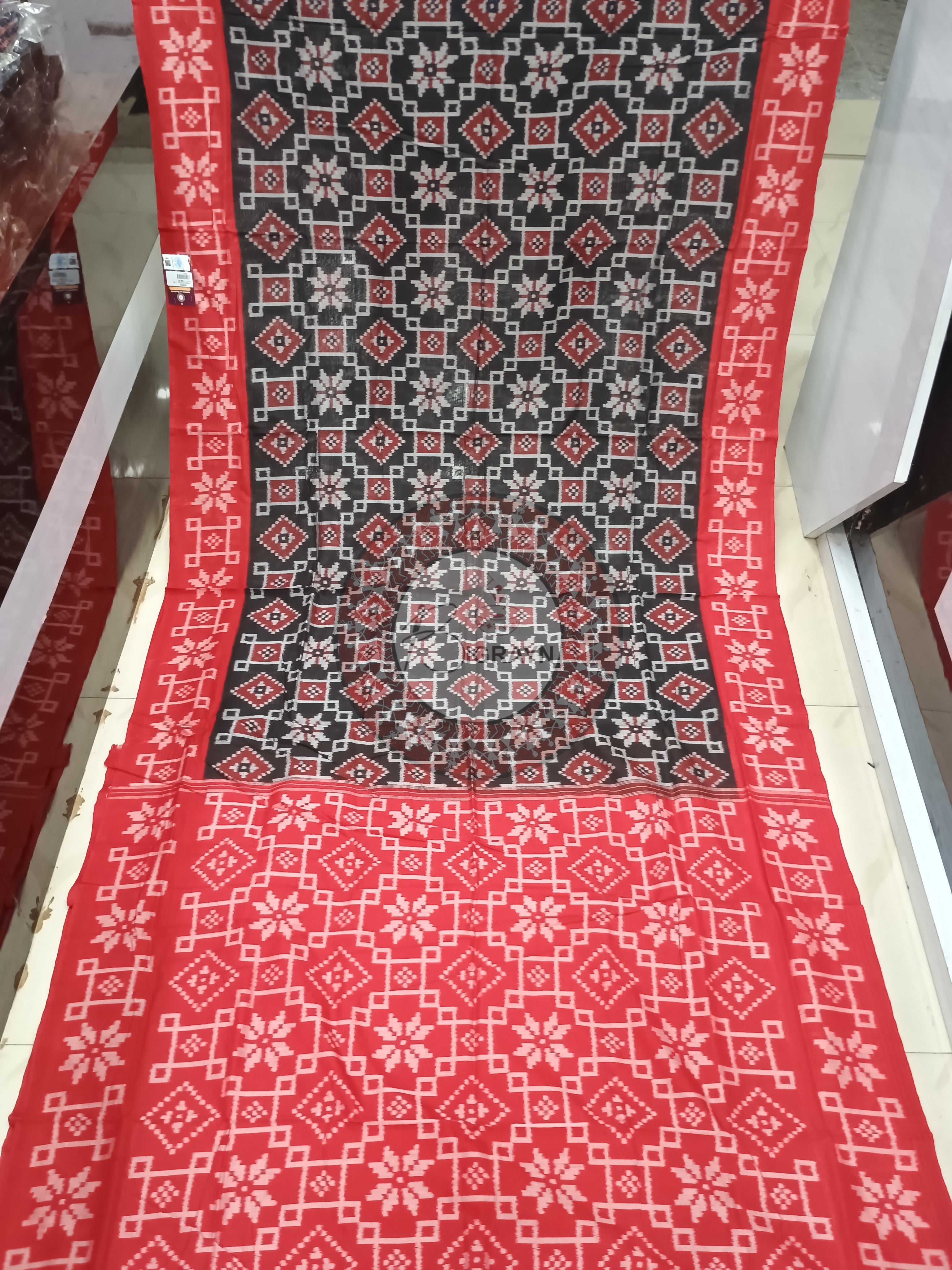 Black Red Telia Rumal Design Odisha Handloom Sambalpuri Cotton