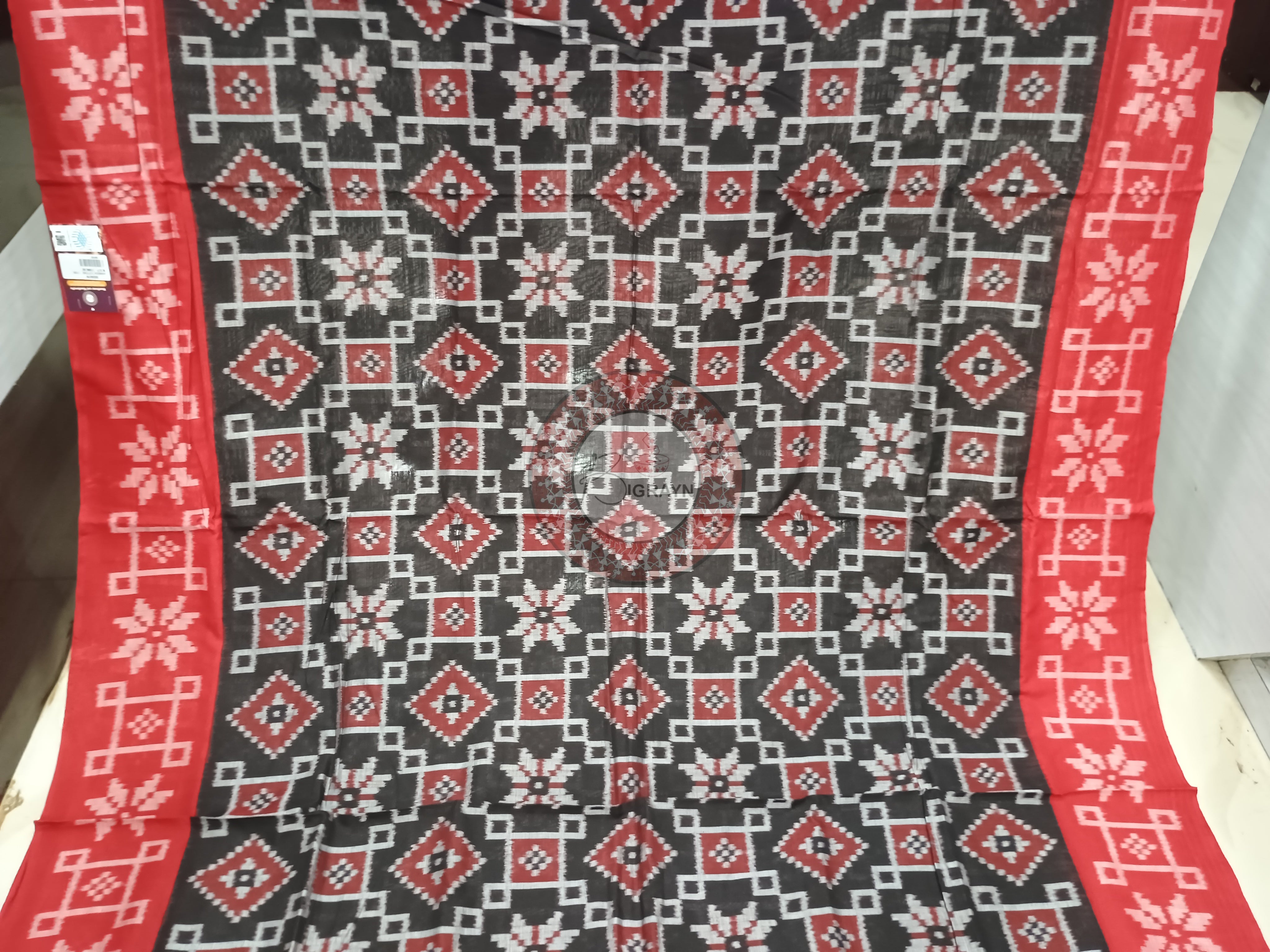 Black Red Telia Rumal Design Odisha Handloom Sambalpuri Cotton