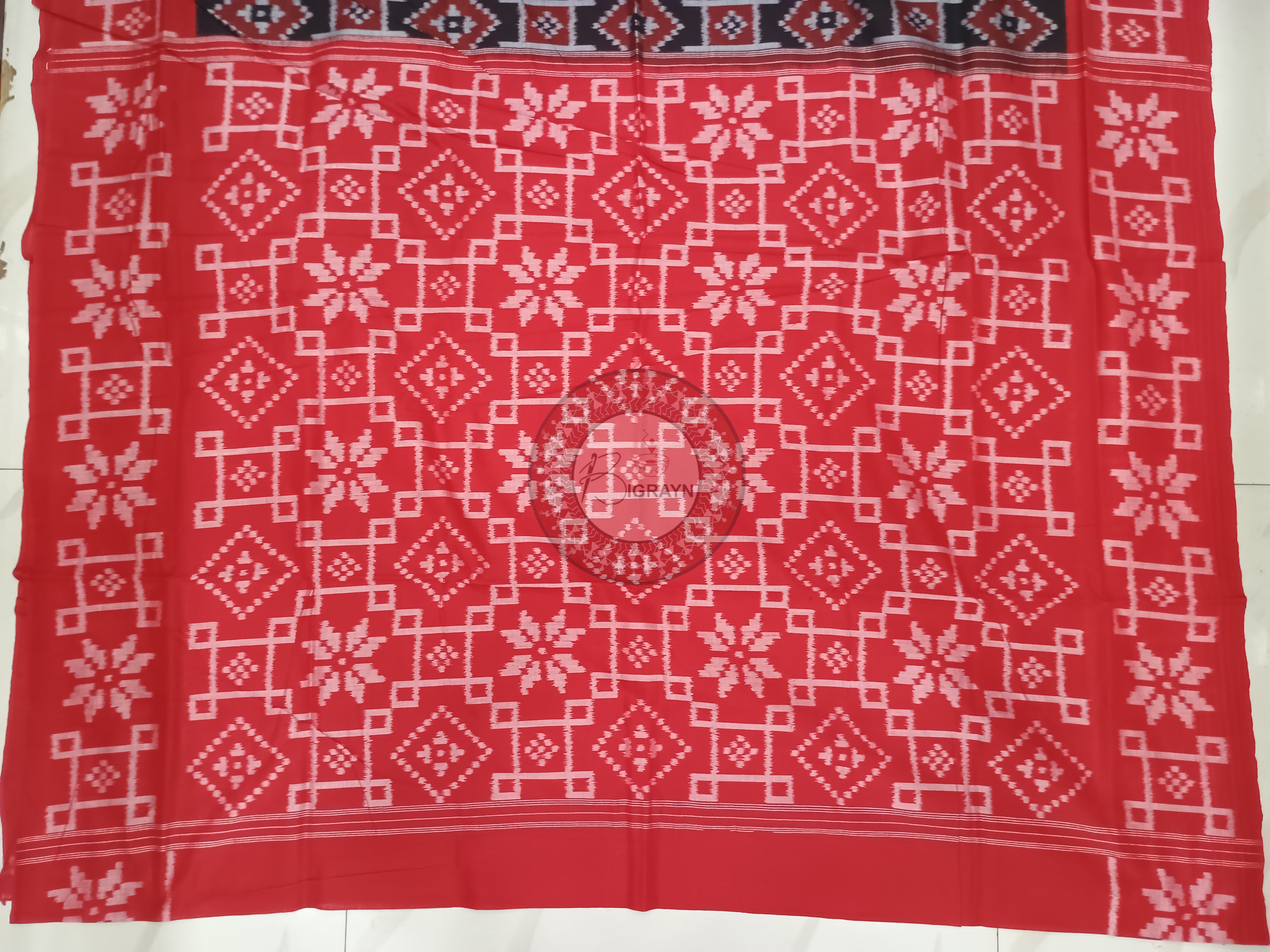 Black Red Telia Rumal Design Odisha Handloom Sambalpuri Cotton