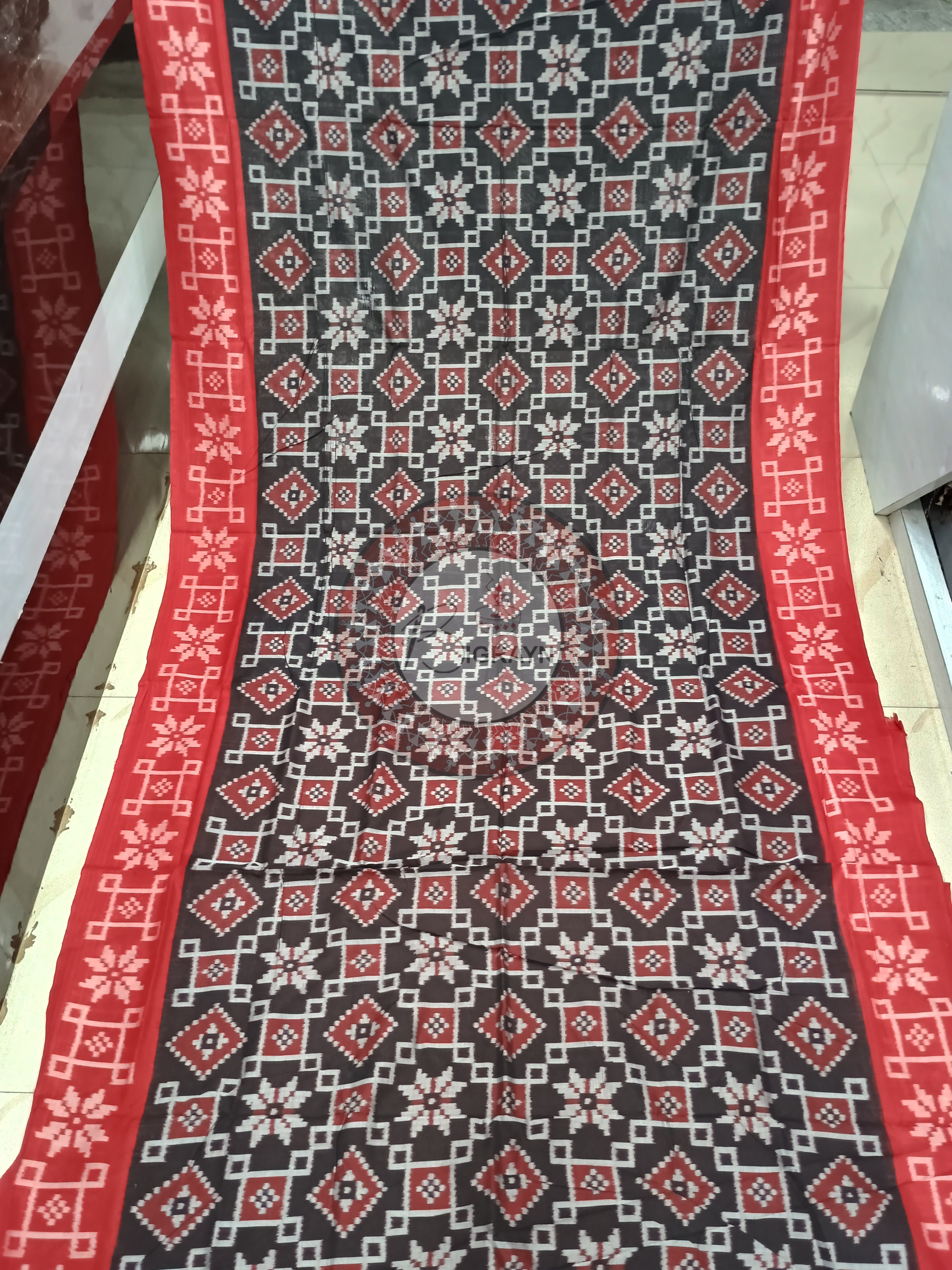 Black Red Telia Rumal Design Odisha Handloom Sambalpuri Cotton