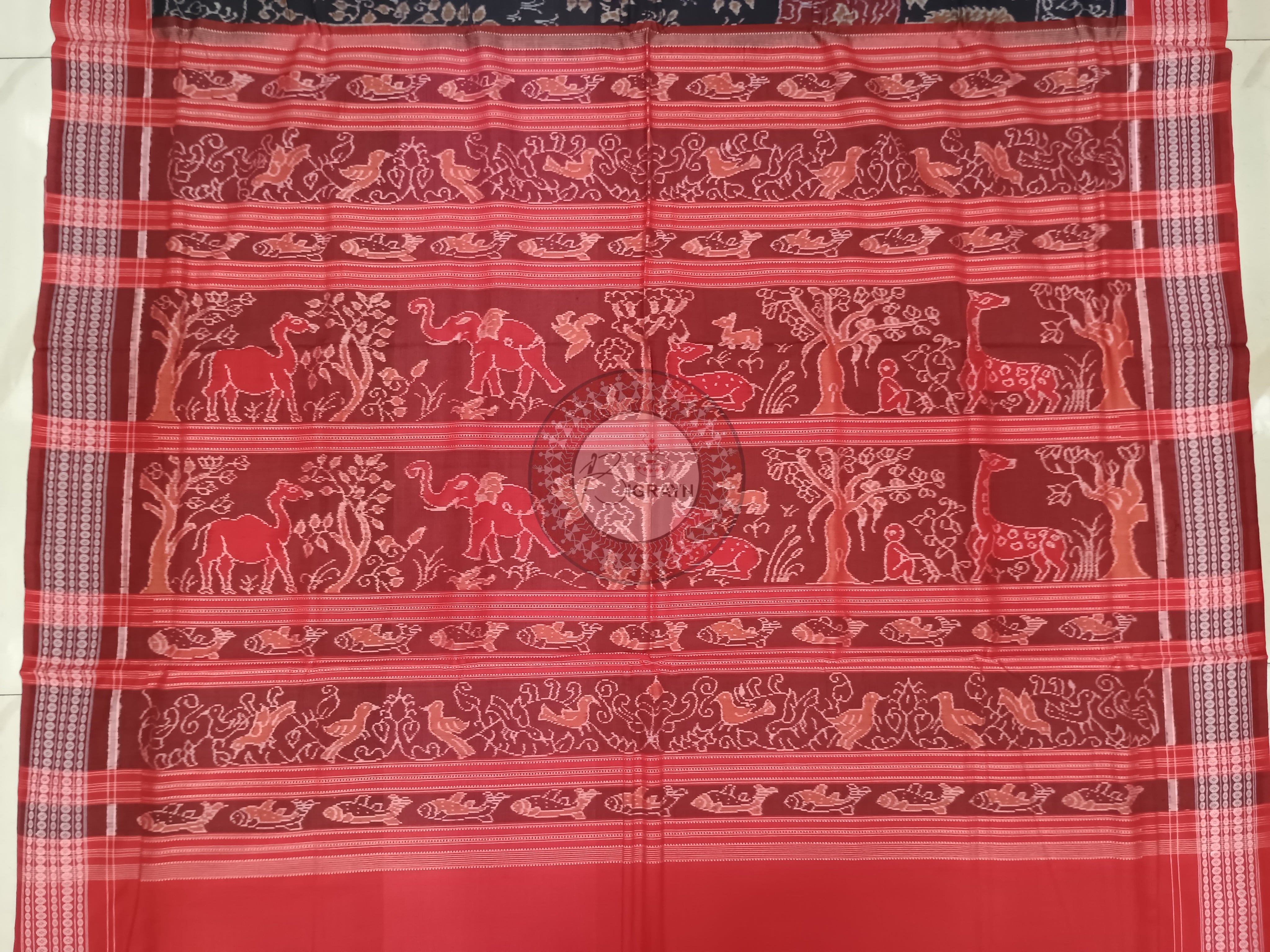 Black Red Animal Odisha Handloom Sambalpuri Cotton