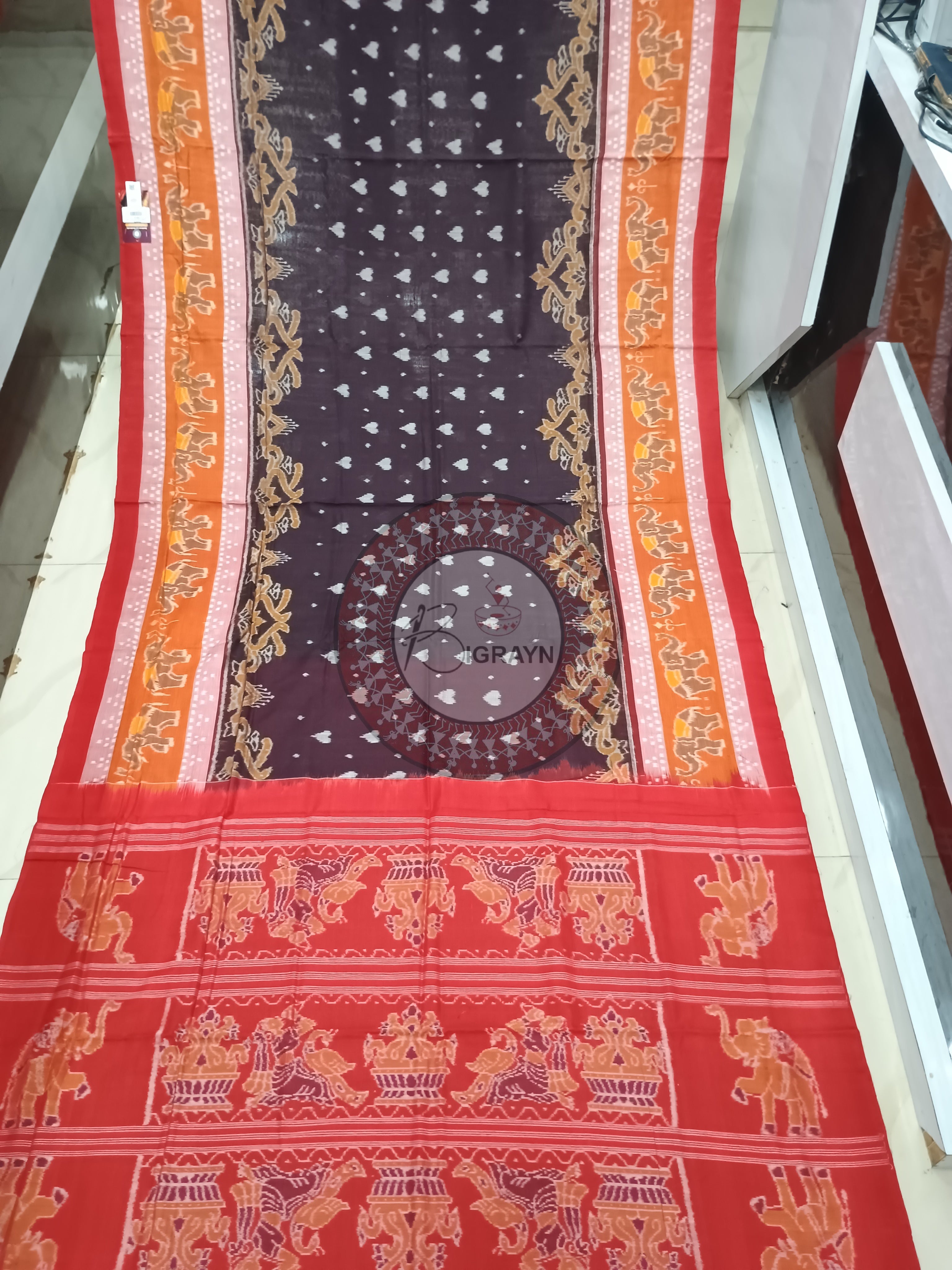 Maroon Red Scot Elephant Odisha Handloom Sambalpuri Cotton