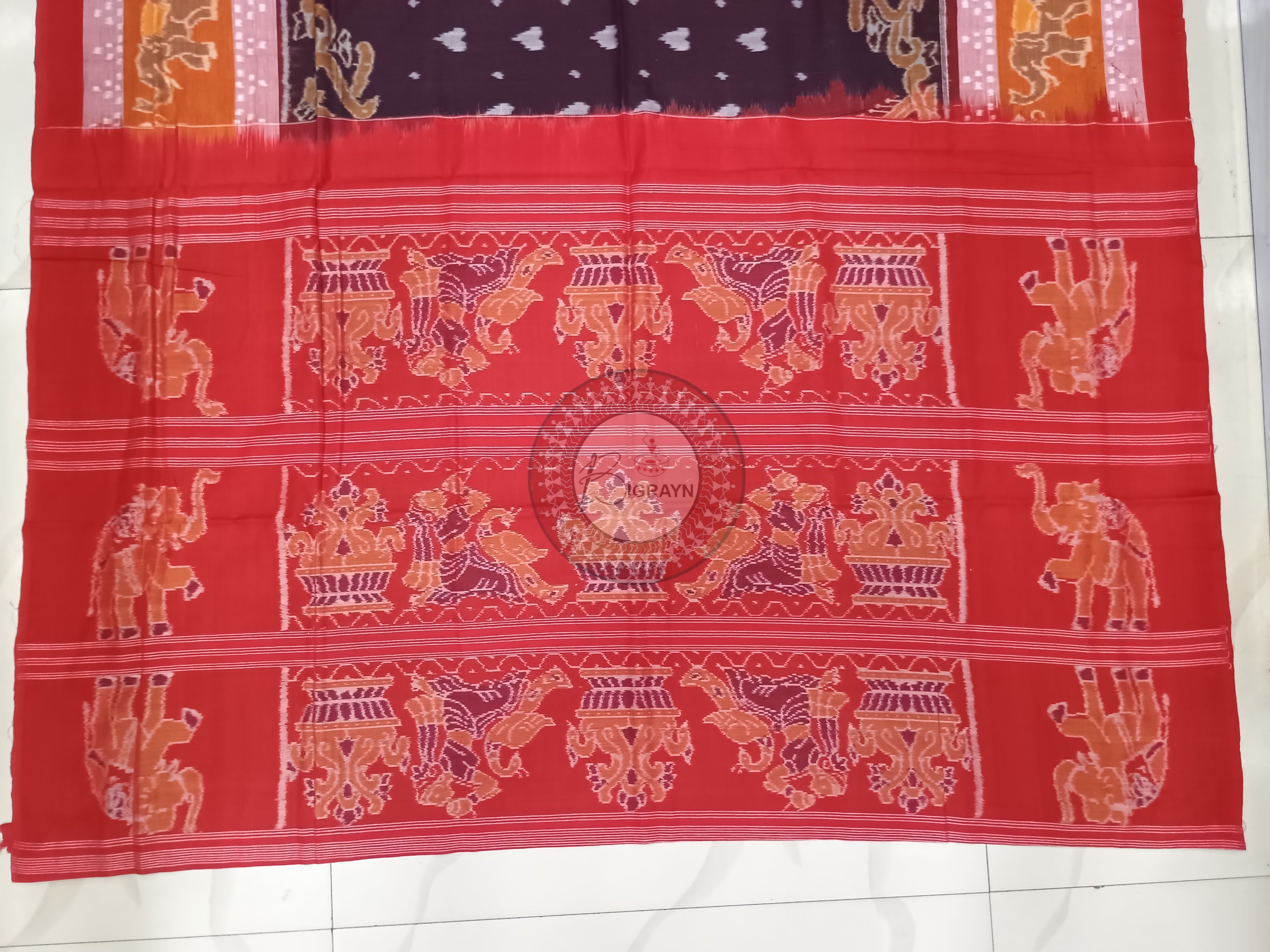 Maroon Red Scot Elephant Odisha Handloom Sambalpuri Cotton