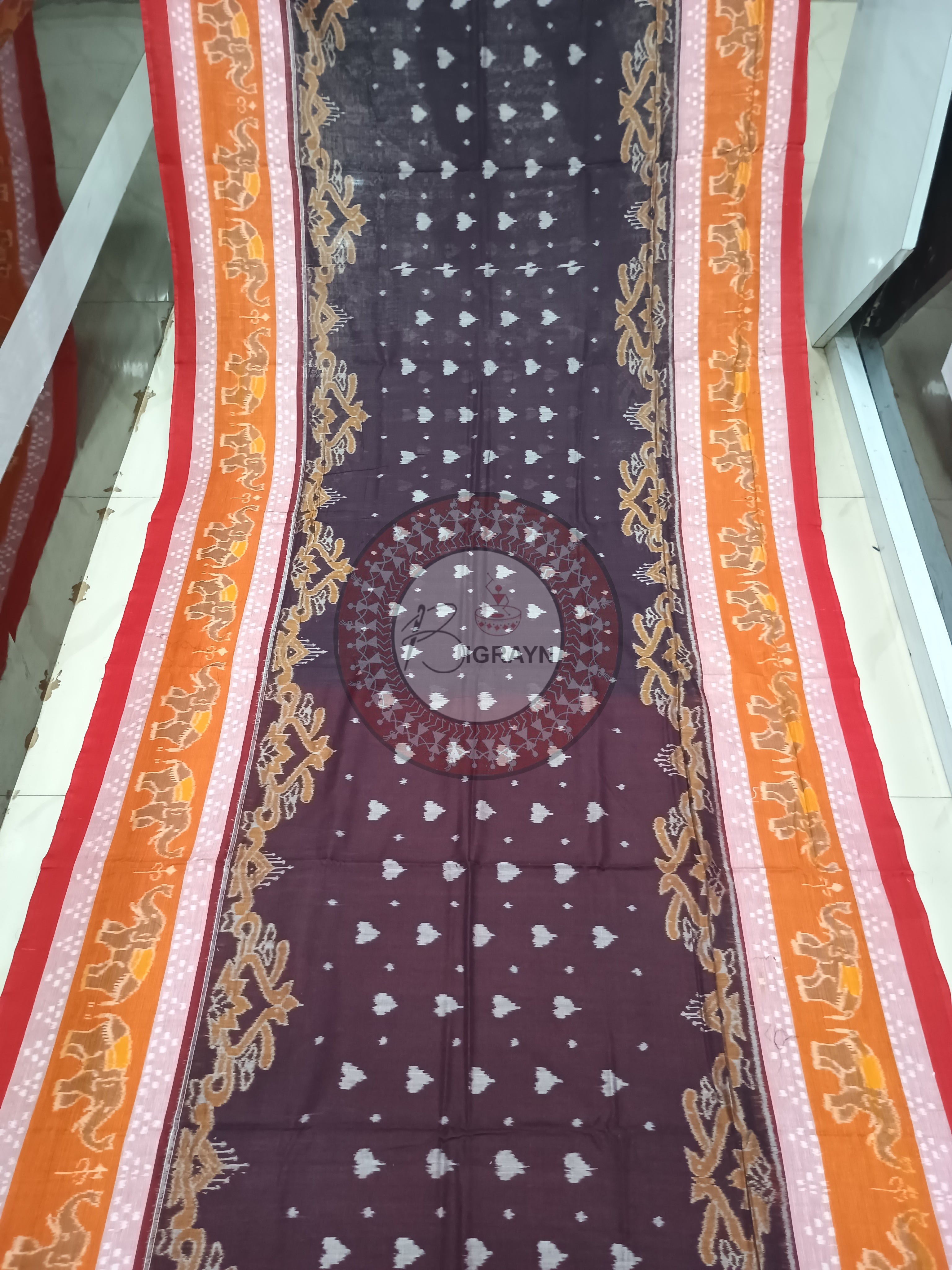 Maroon Red Scot Elephant Odisha Handloom Sambalpuri Cotton