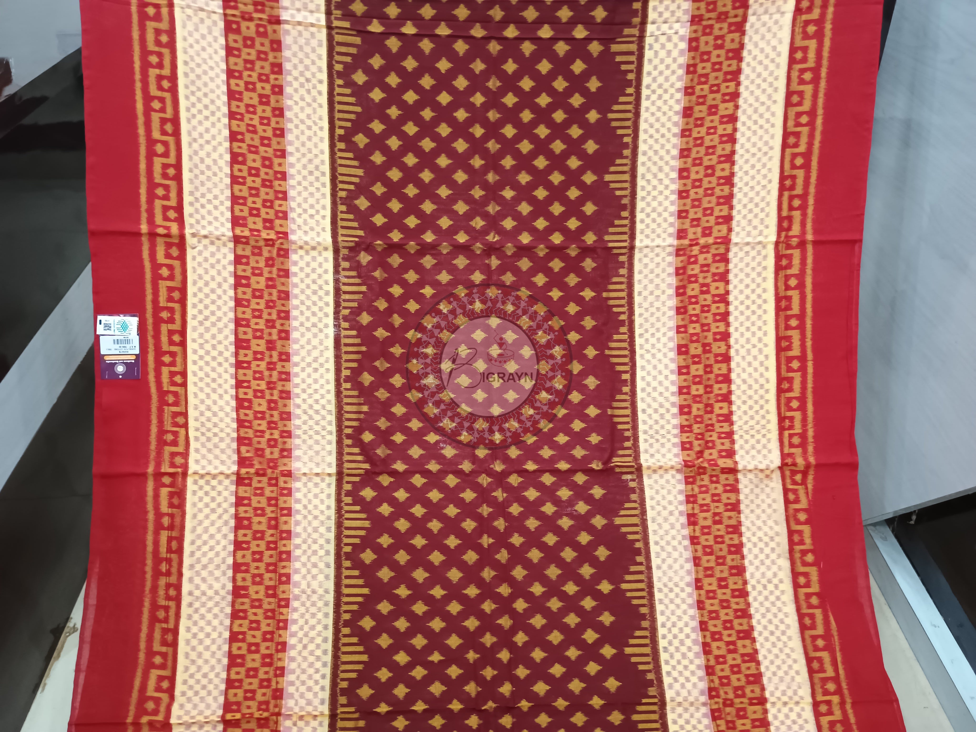Maroon White Red Ikat Odisha Handloom Sambalpuri Cotton