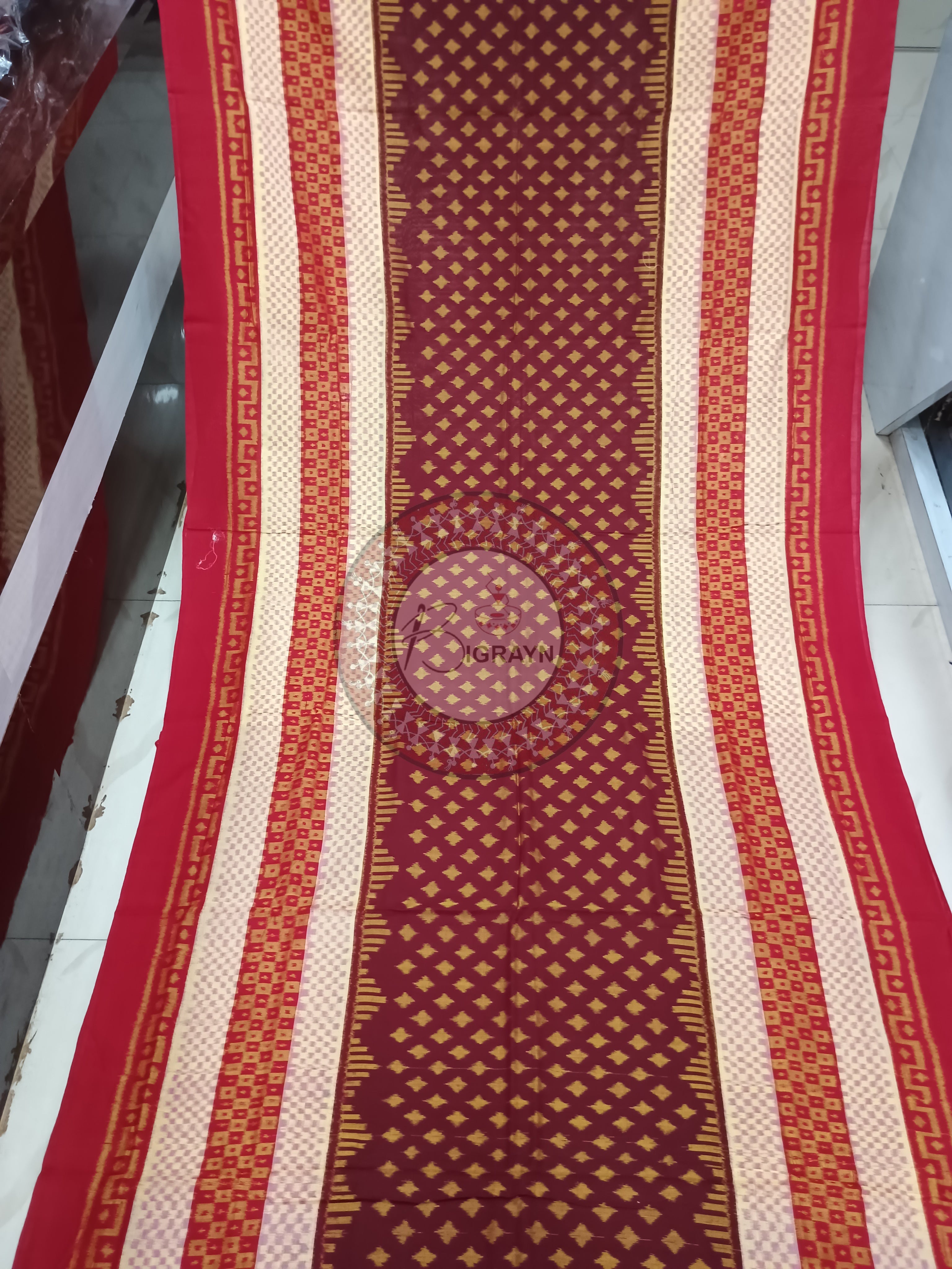 Maroon White Red Ikat Odisha Handloom Sambalpuri Cotton