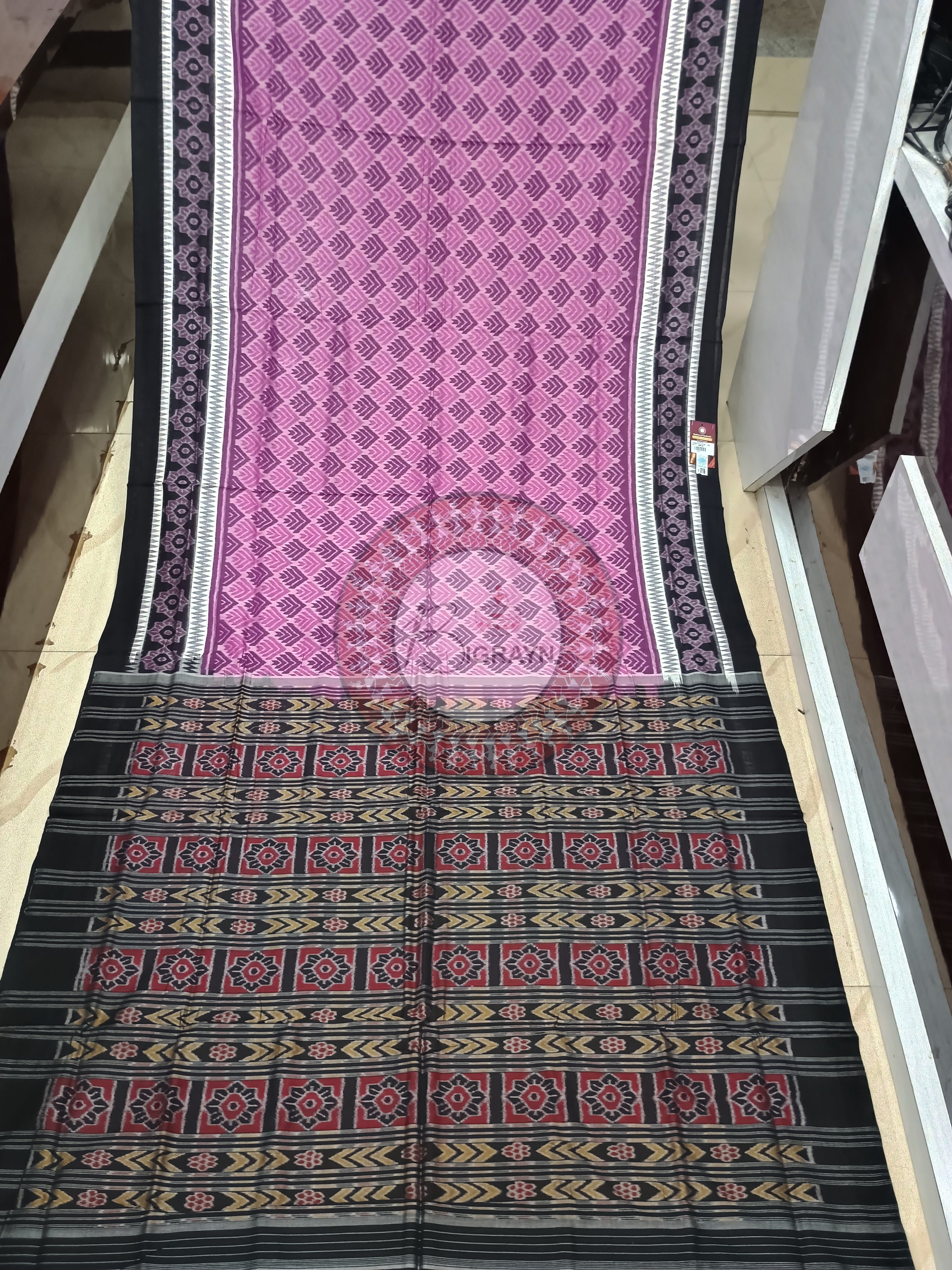 Purple Black Ikat Design Odisha Handloom Sambalpuri Cotton Saree