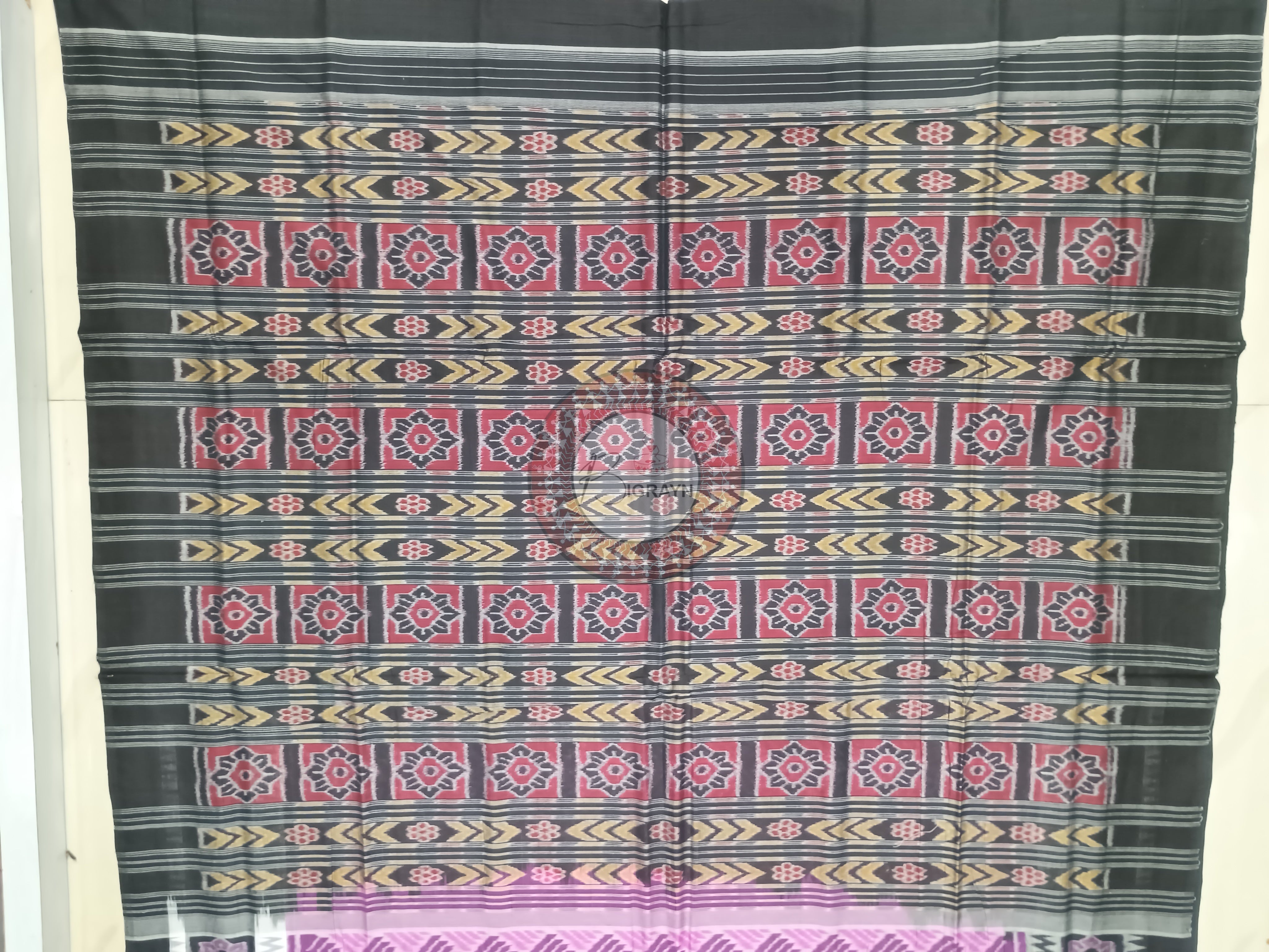 Purple Black Ikat Design Odisha Handloom Sambalpuri Cotton Saree