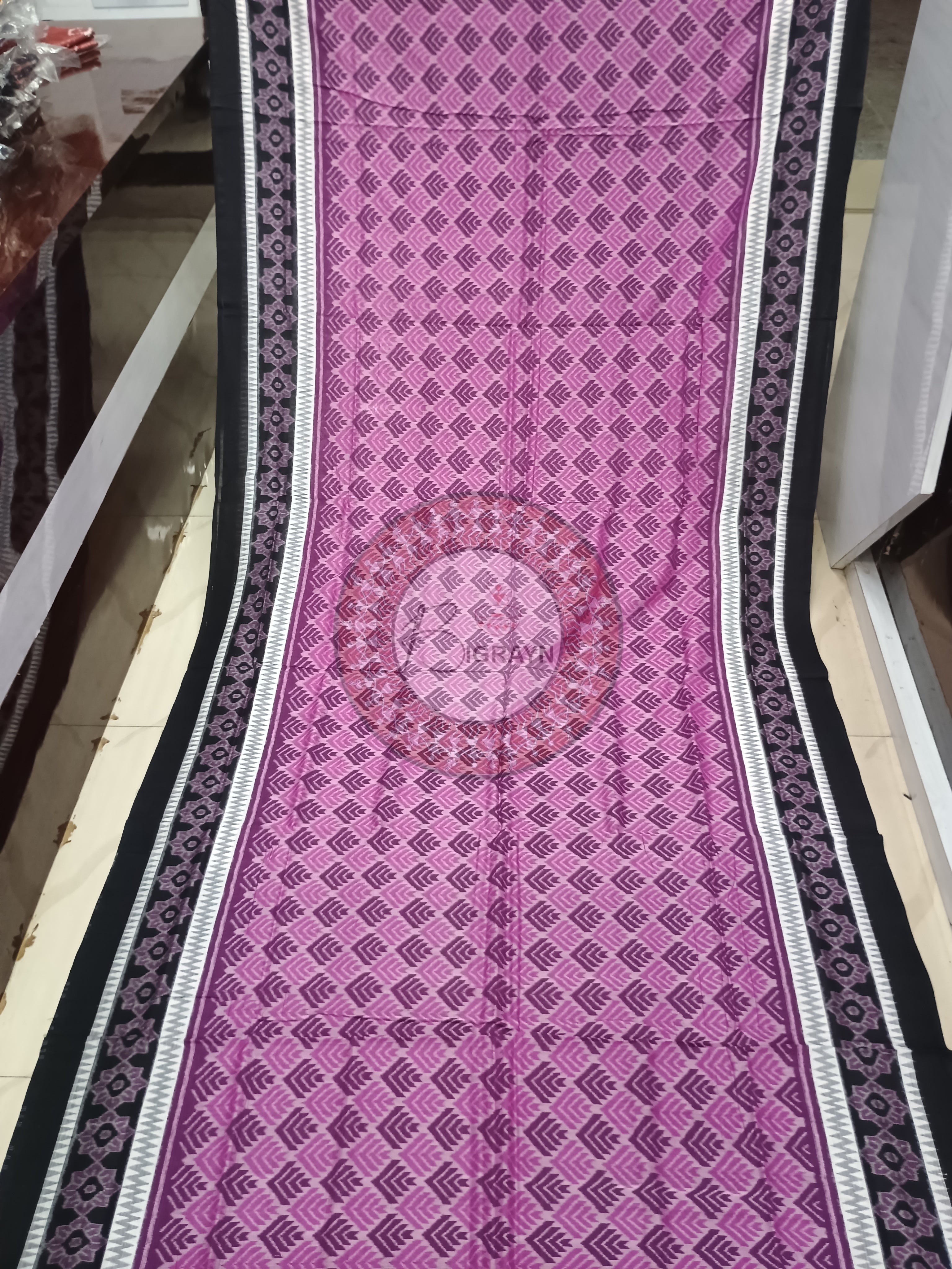 Purple Black Ikat Design Odisha Handloom Sambalpuri Cotton Saree