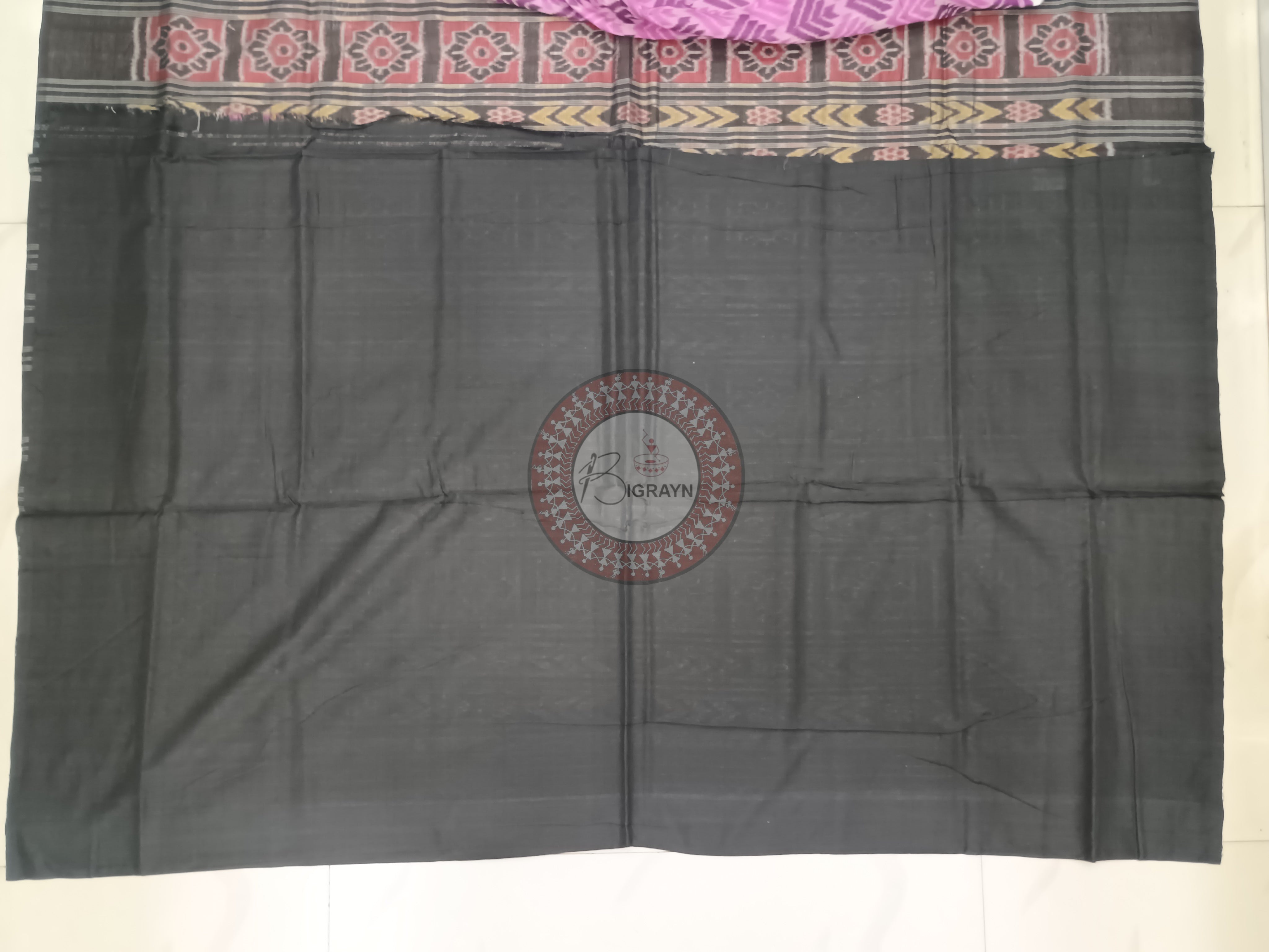 Purple Black Ikat Design Odisha Handloom Sambalpuri Cotton Saree