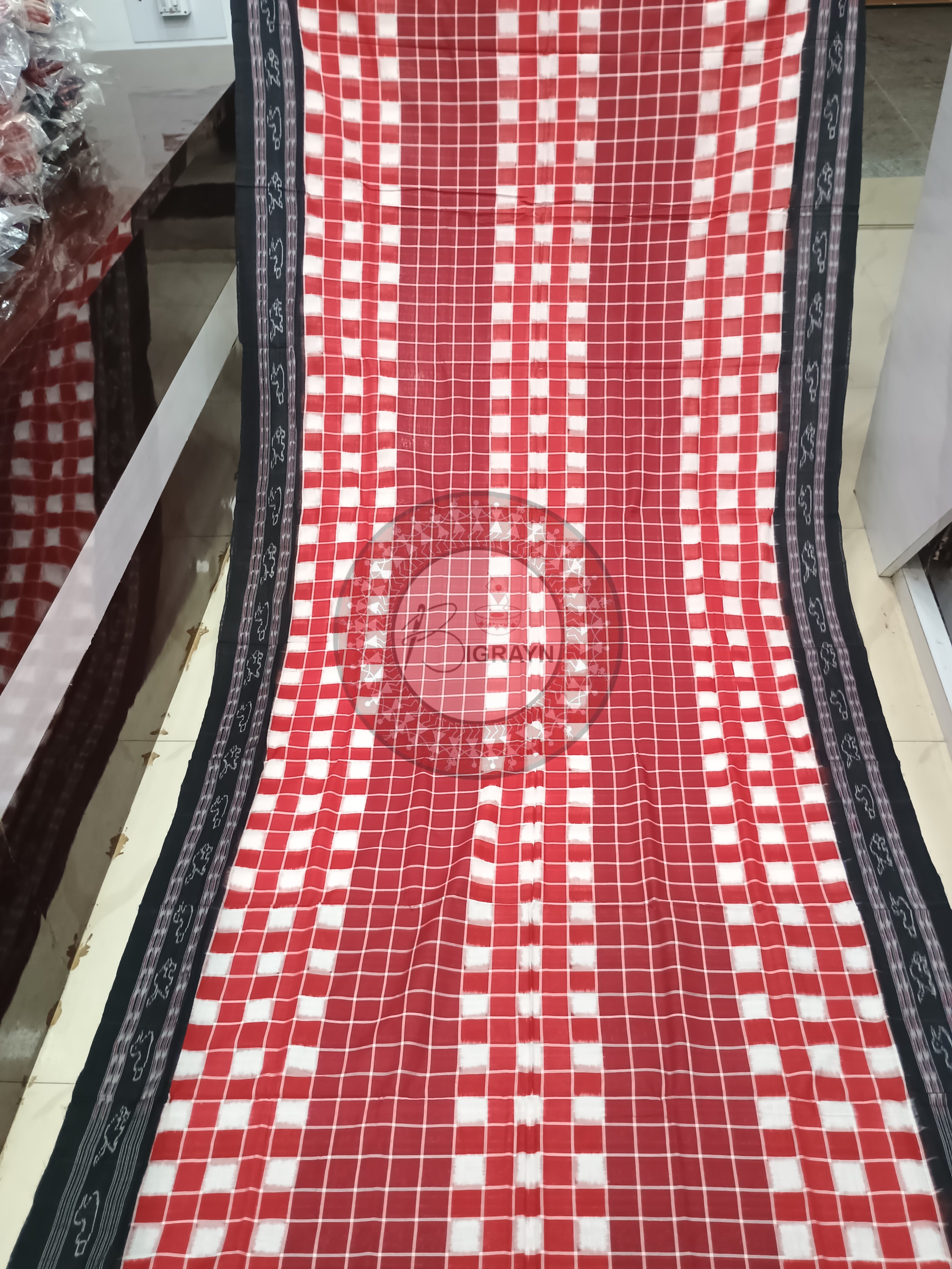 Maroon Black Pasapali Odisha Handloom Sambalpuri Cotton Saree