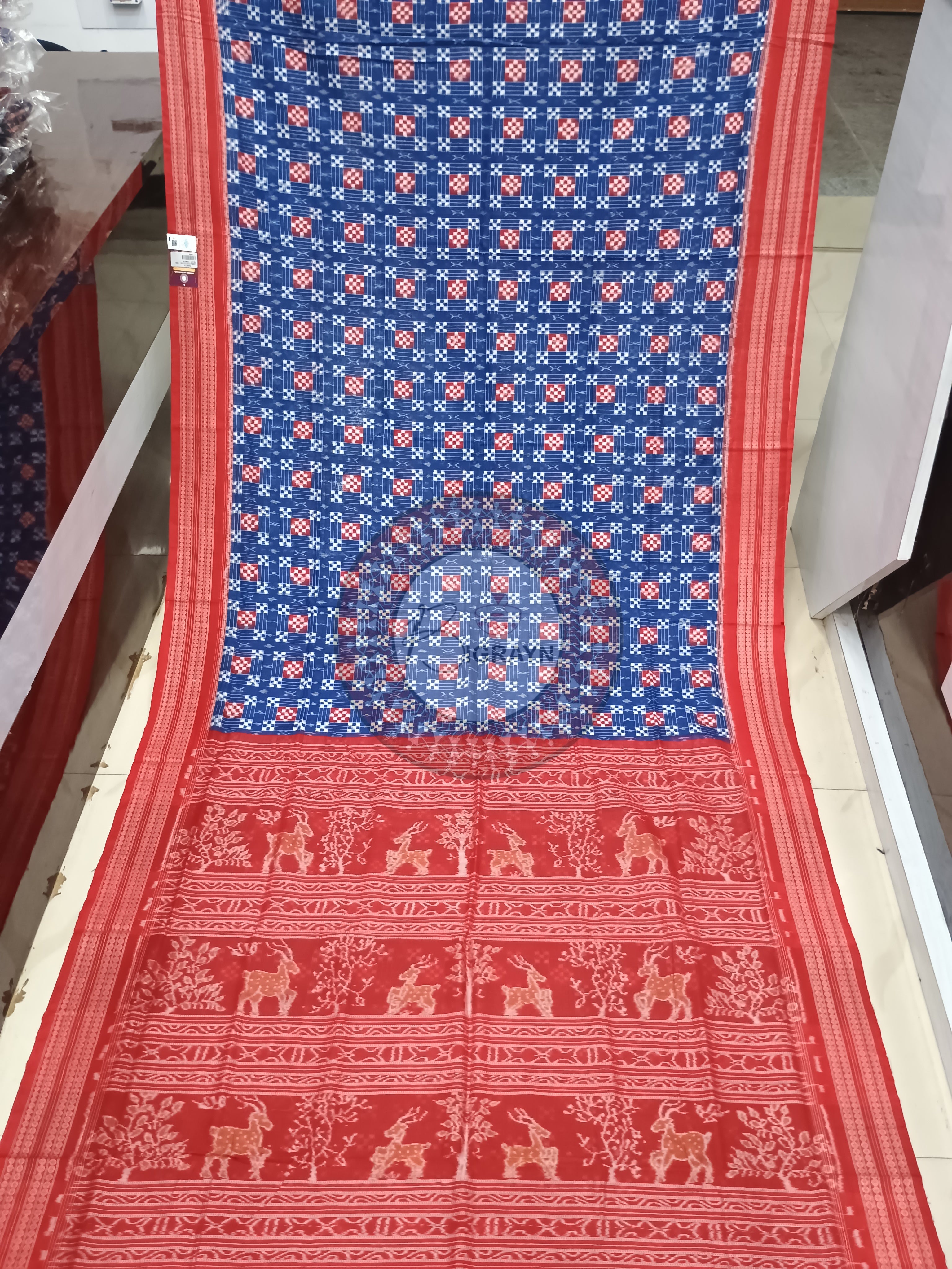 Blue Red Mini Passapalli Odisha Handloom Sambalpuri cotton Saree