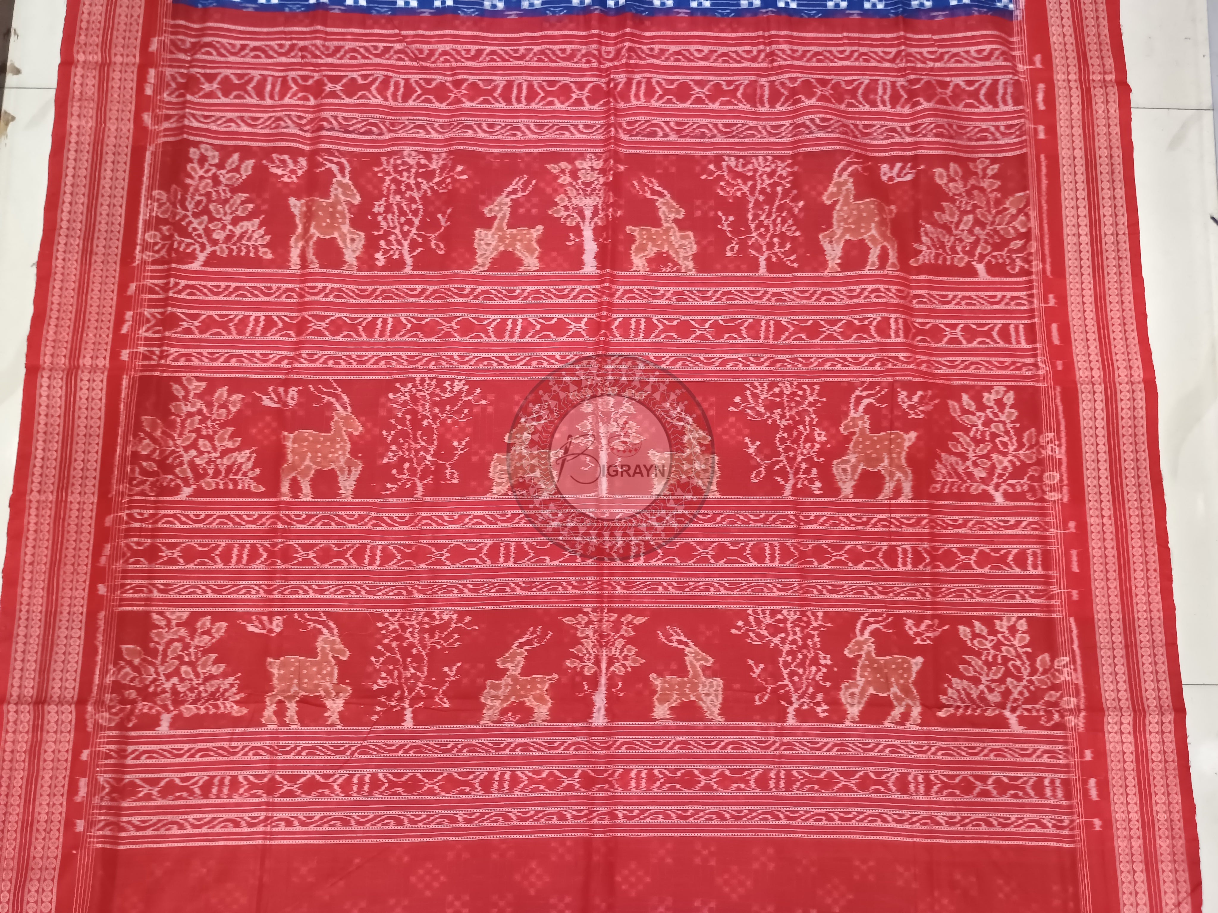 Blue Red Mini Passapalli Odisha Handloom Sambalpuri cotton Saree