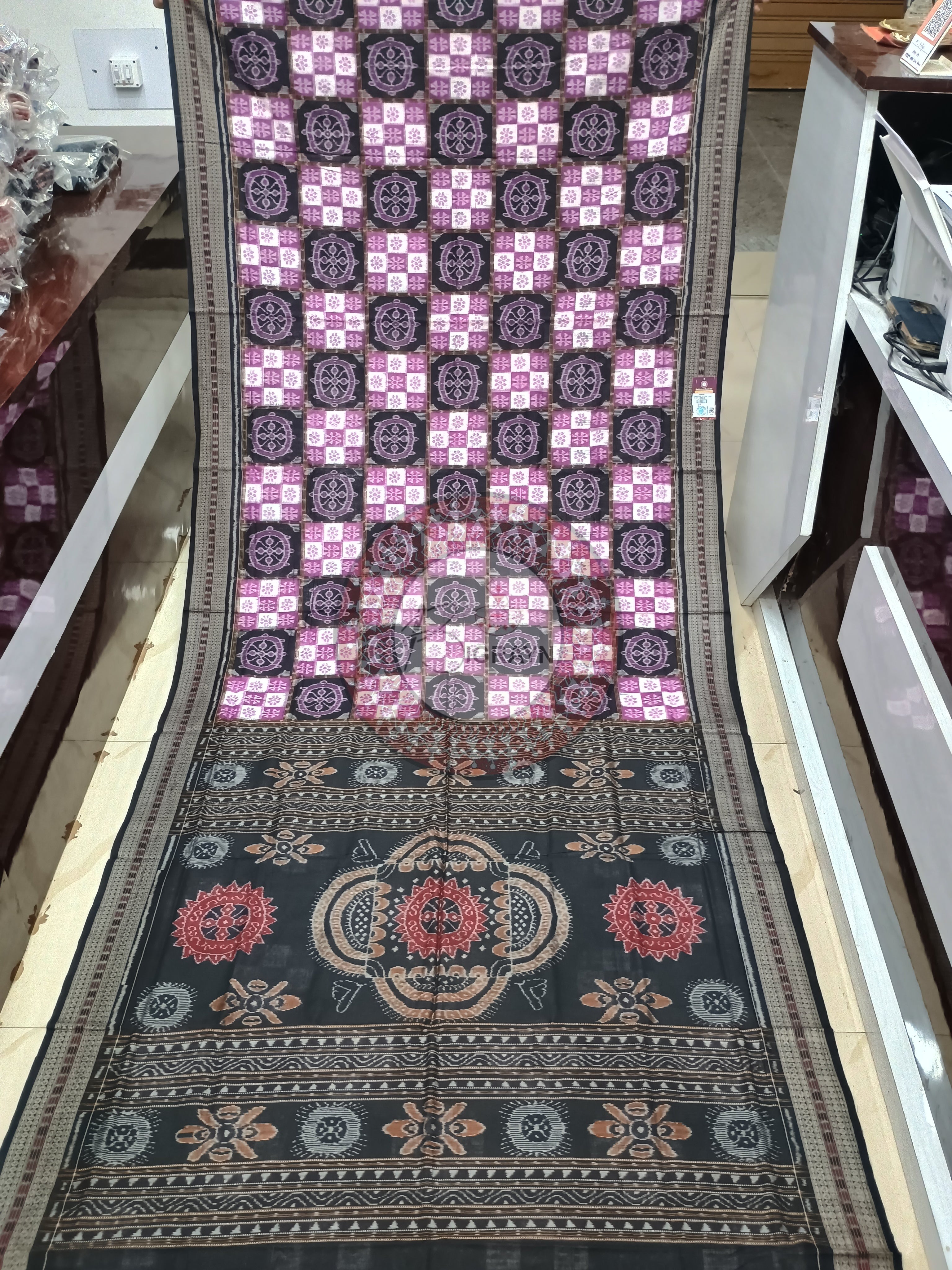 Purple Black Konark Wheel Odisha Handloom Sambalpuri Cotton Saree