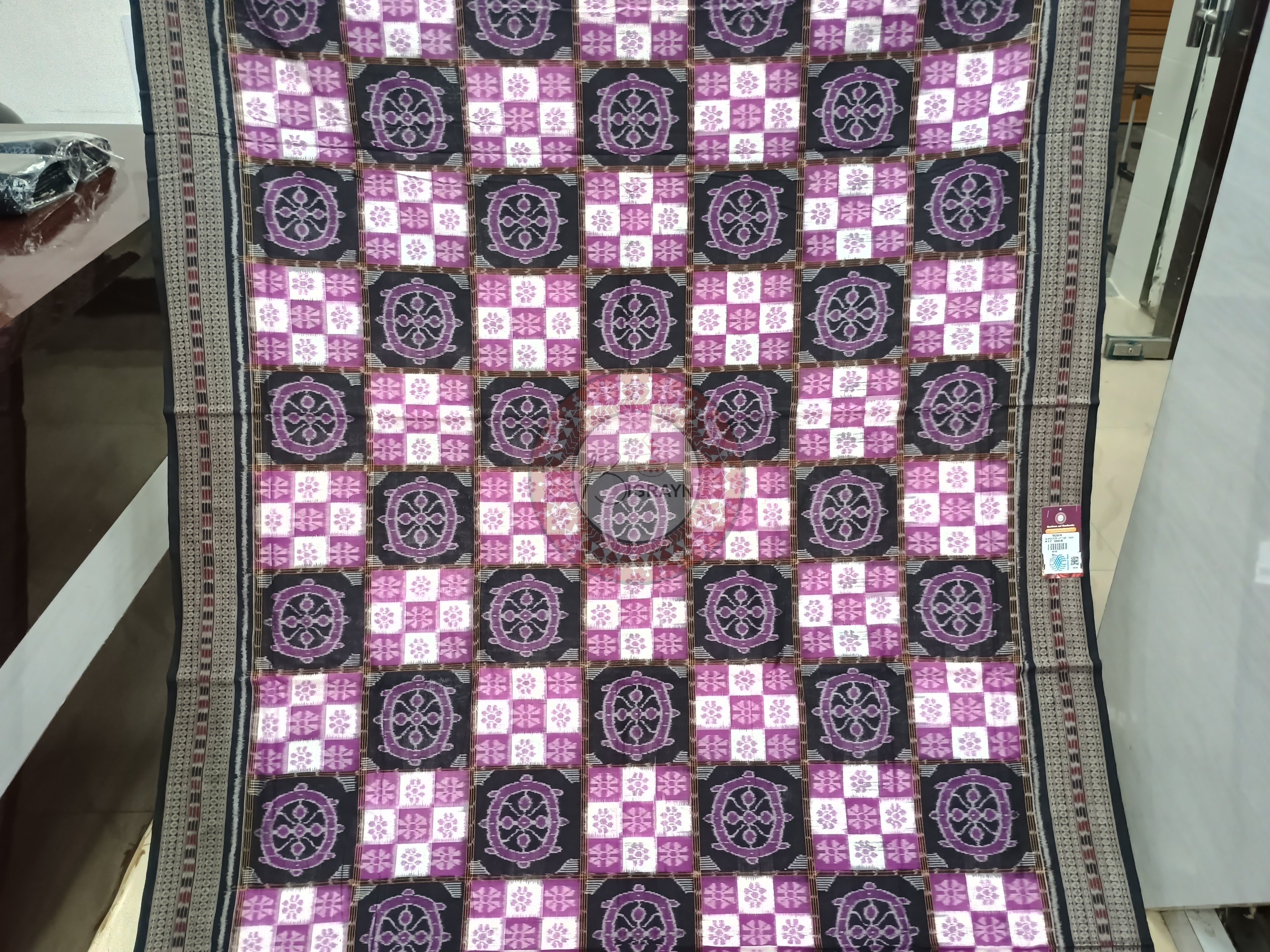 Purple Black Konark Wheel Odisha Handloom Sambalpuri Cotton Saree